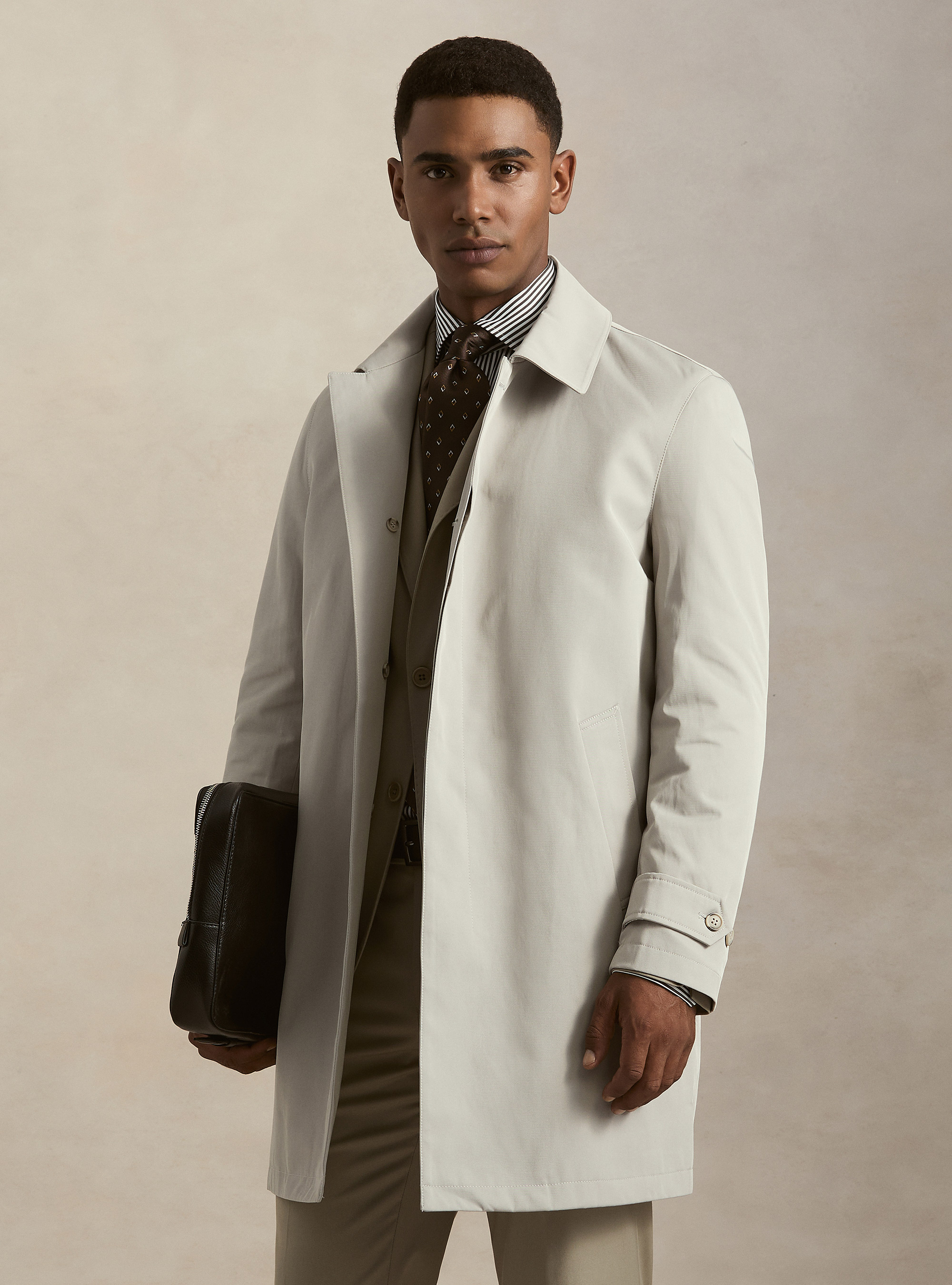 Single-breasted padded cotton blend raincoat, ECRU