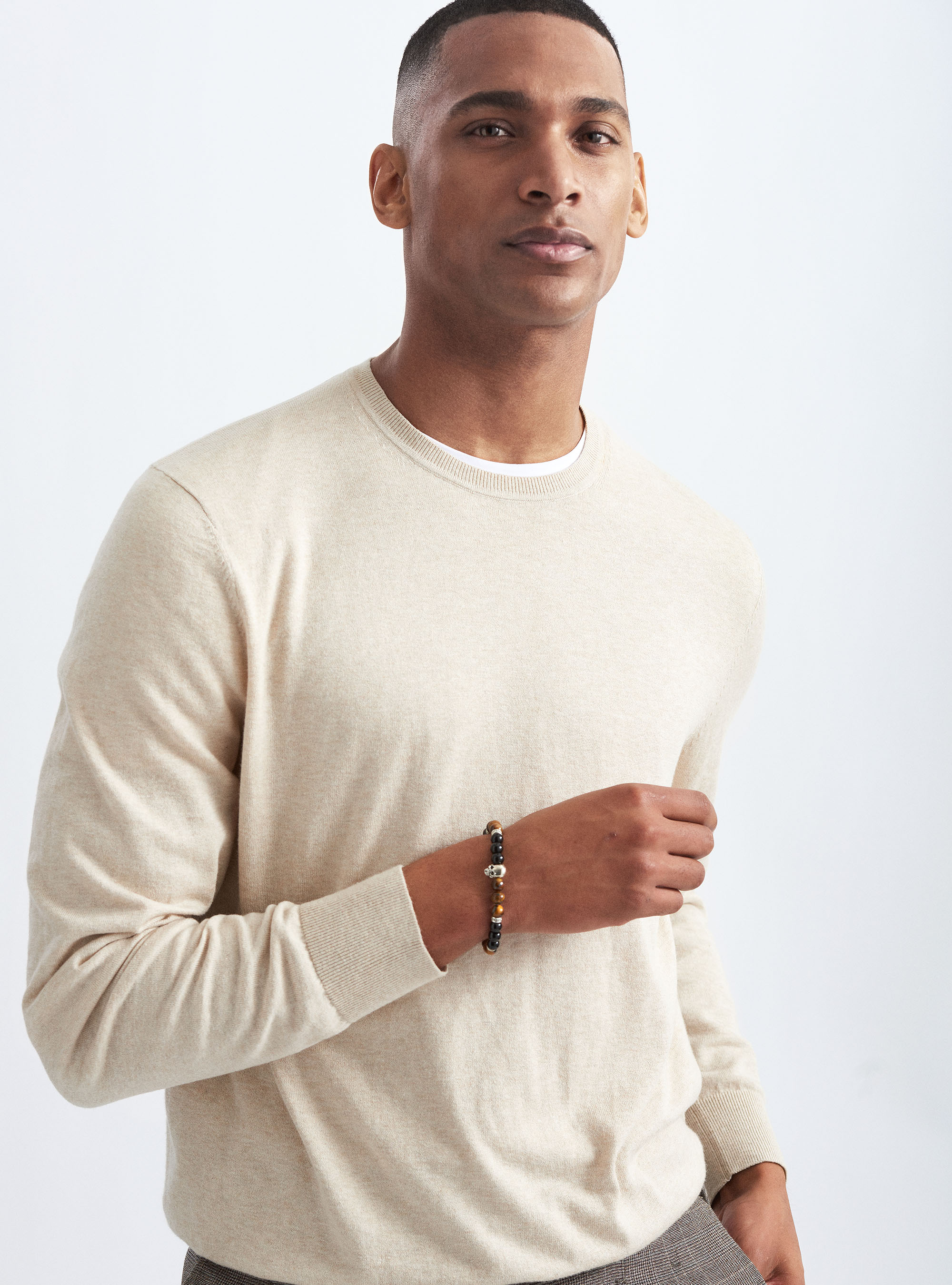 Maglia girocollo in cotone seta e cashmere, ECRU