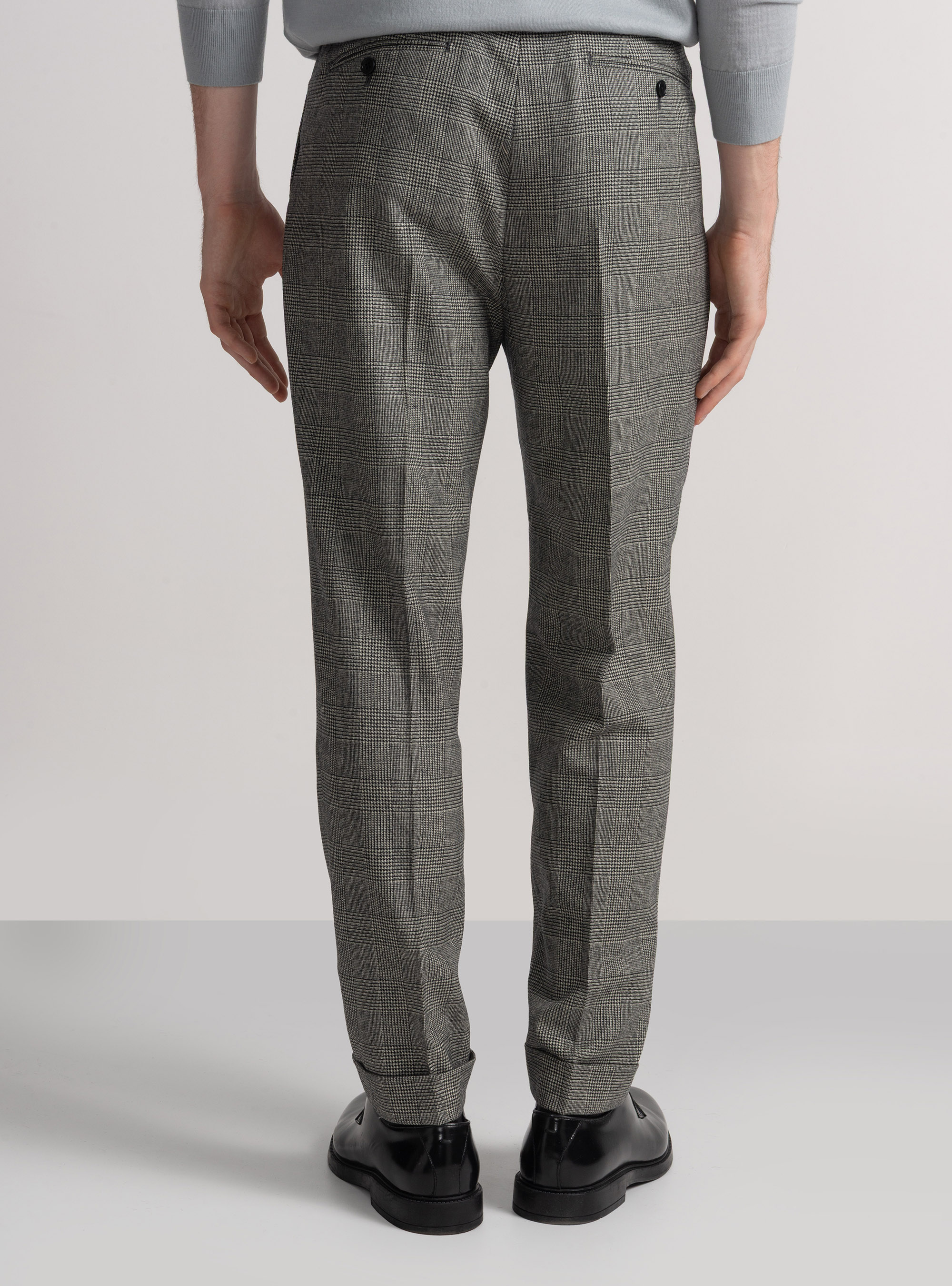 Pantaloni con pince a fantasia in misto lana, NERO