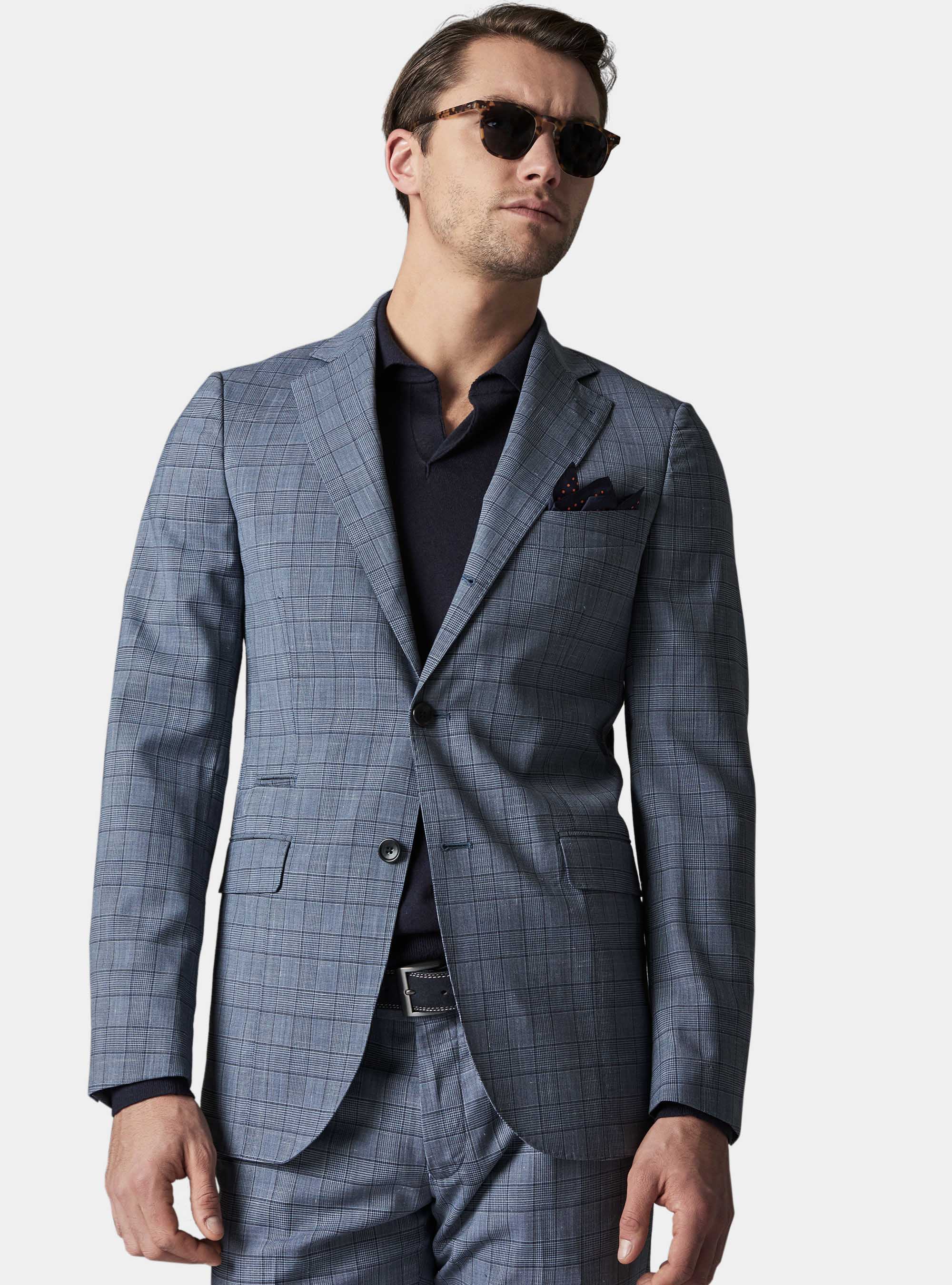 Prince of Wales linen blend suit, BLUE
