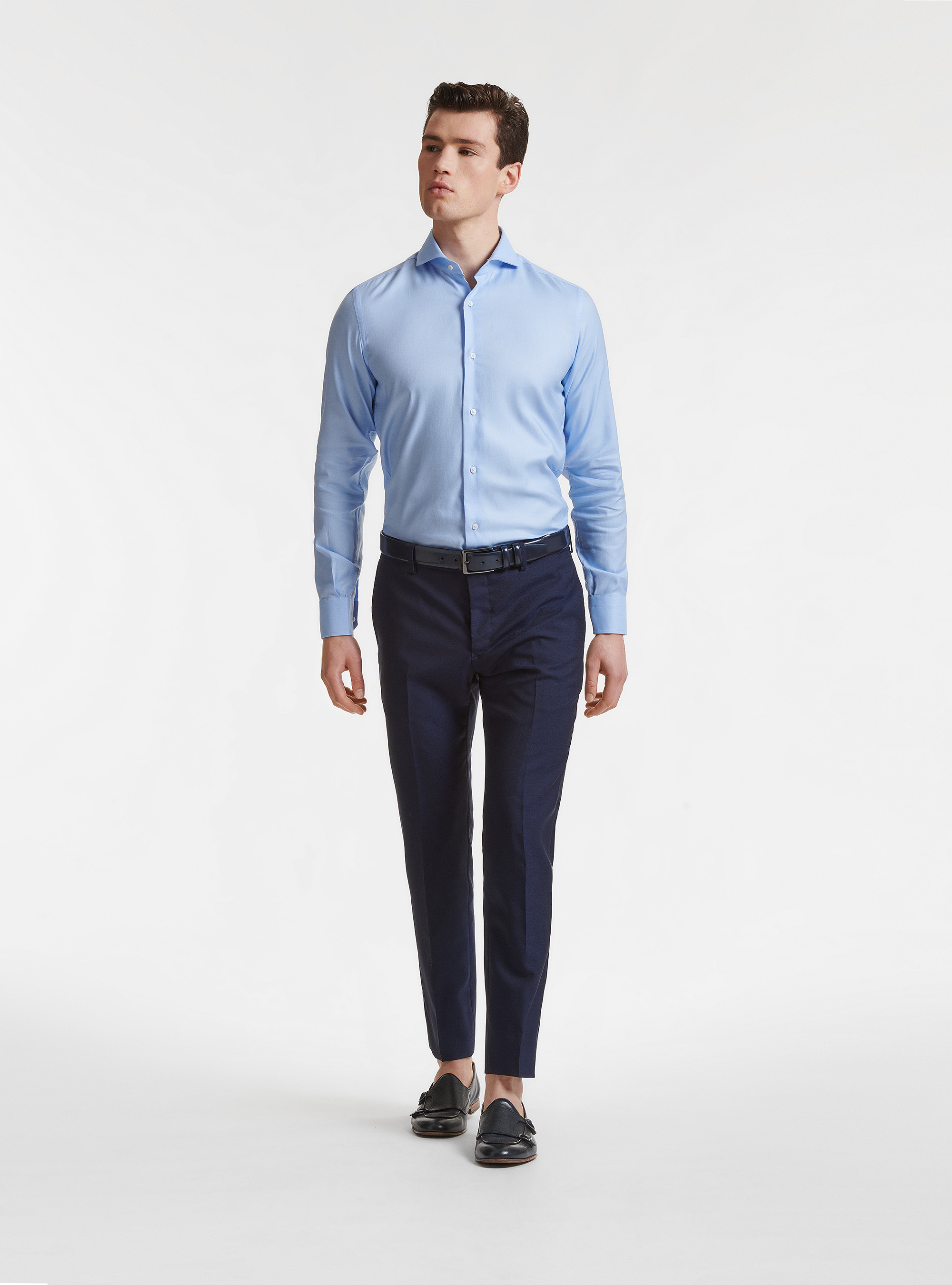 Oxford cotton French collar shirt, LIGHT BLUE