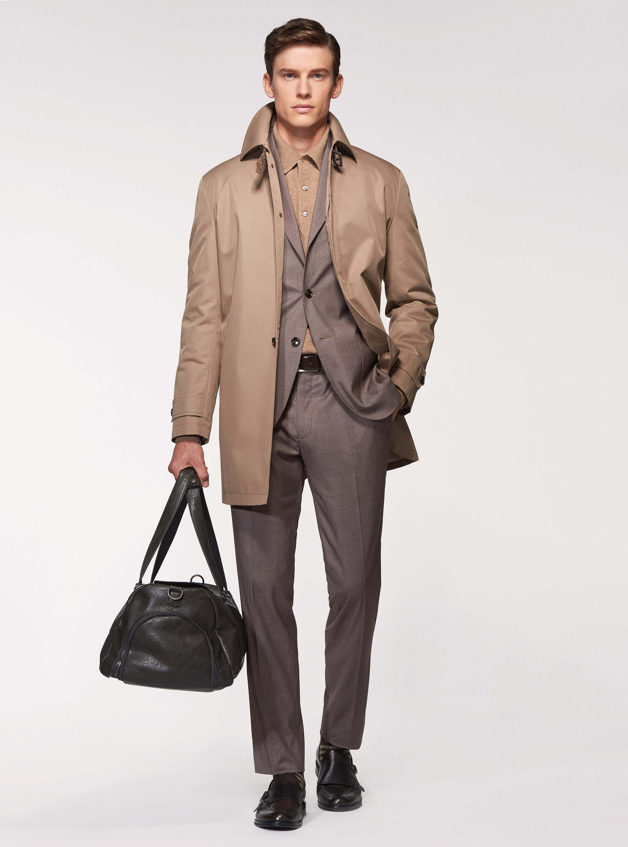 Giacca per abito slim fit con tasche a toppa, FANGO