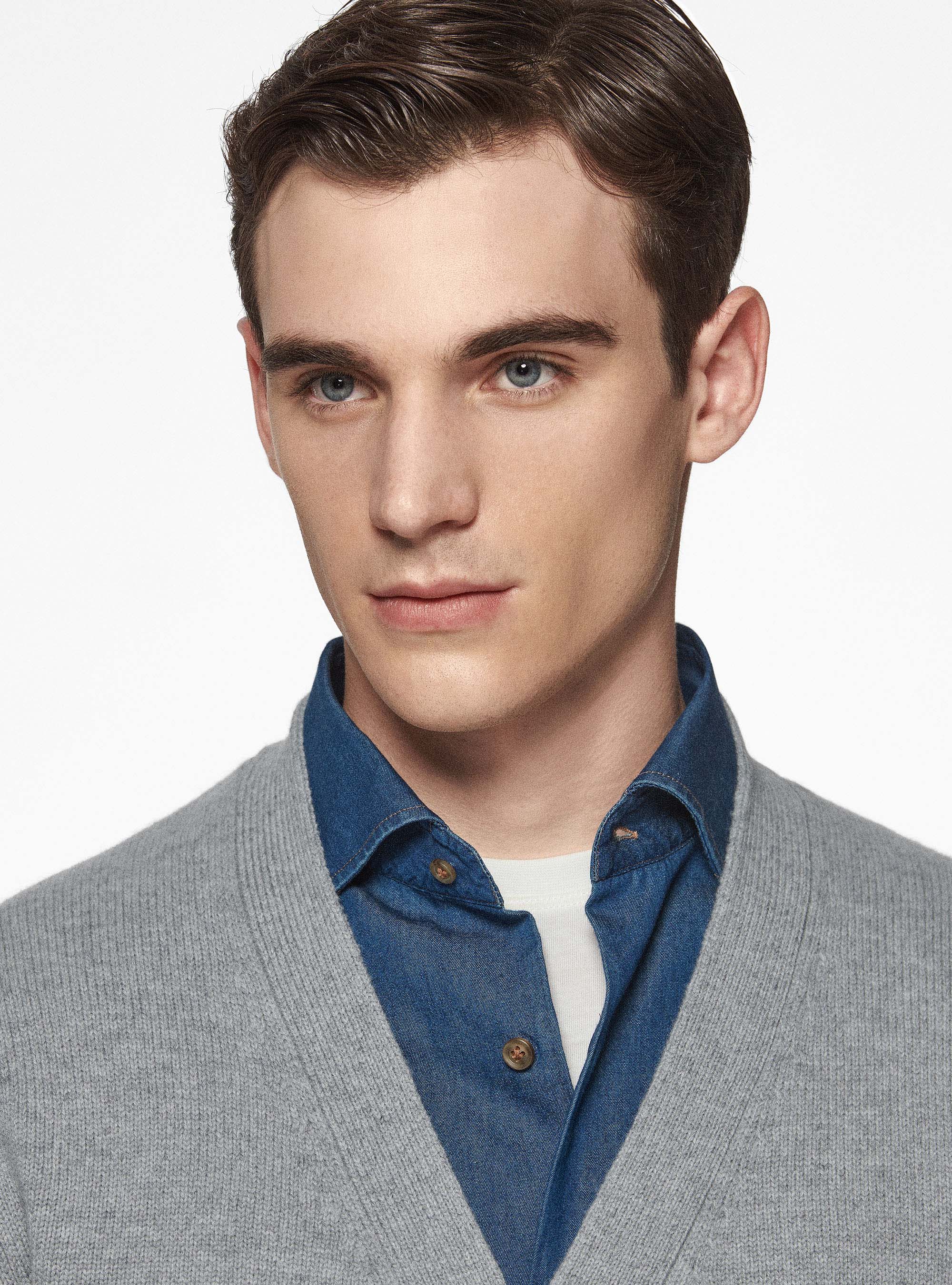 Cardigan in maglia in lambswool, GRIGIO MELANGE 0151C