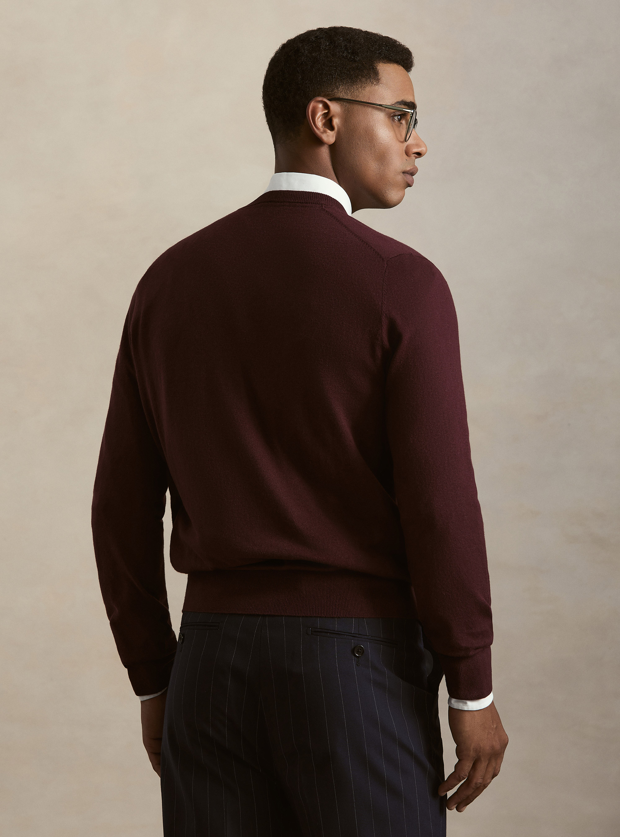 Maglia girocollo in cotone seta e cashmere, BORDEAUX