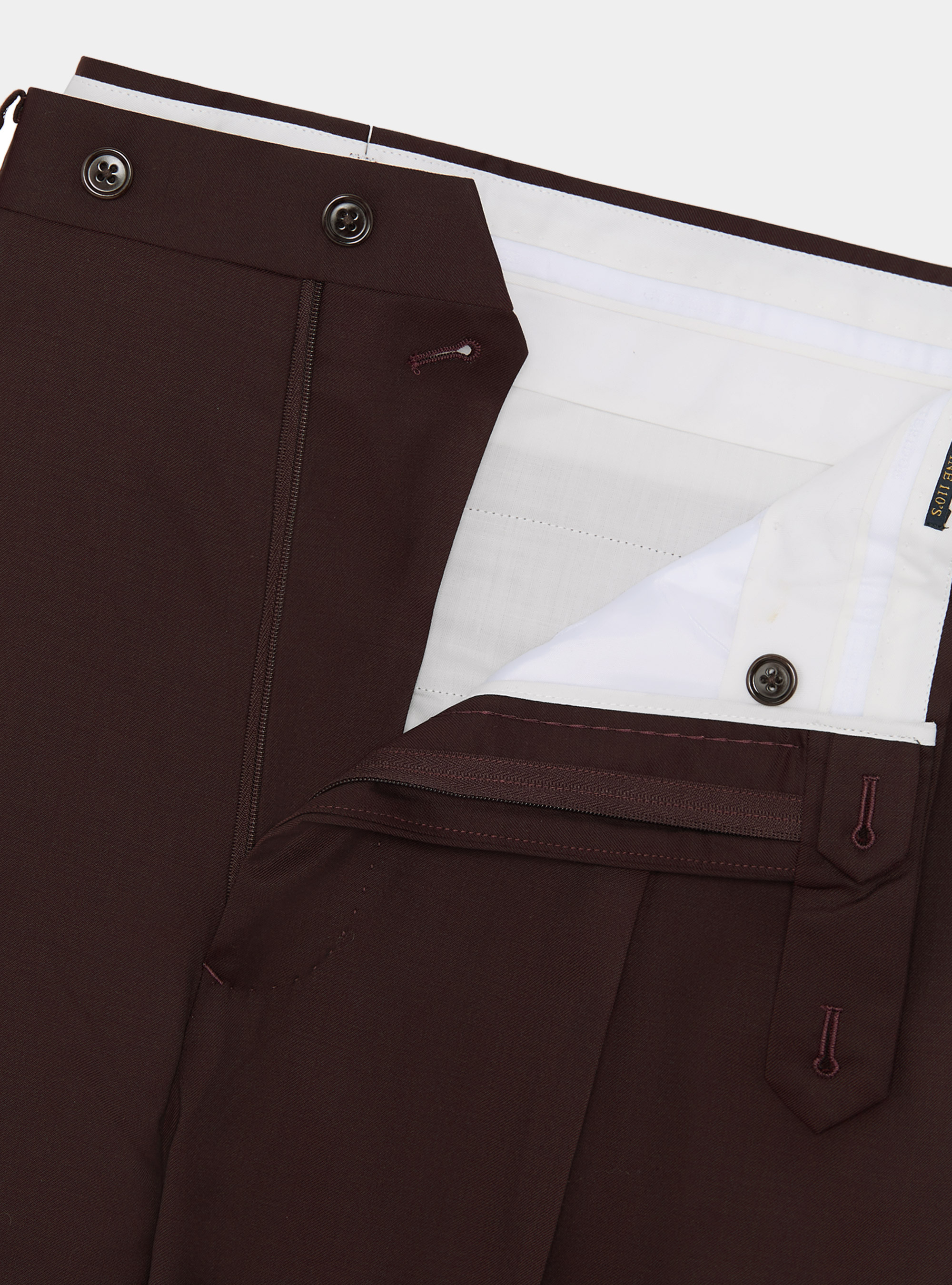 Pantalones con pinzas para traje cruzado en lana Reda superfina 110's, BURDEOS