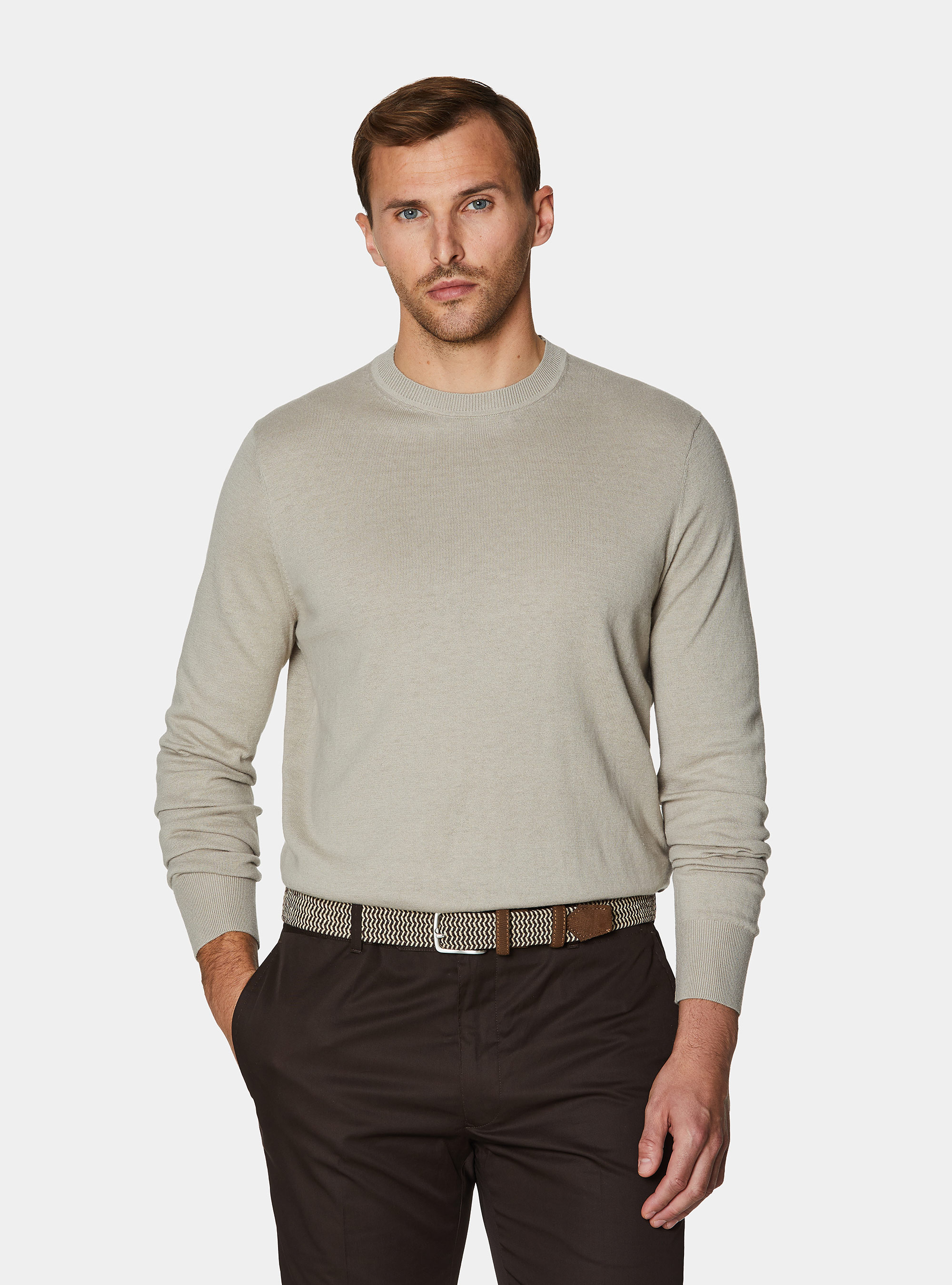 Maglia girocollo in cotone seta e cashmere, SAND