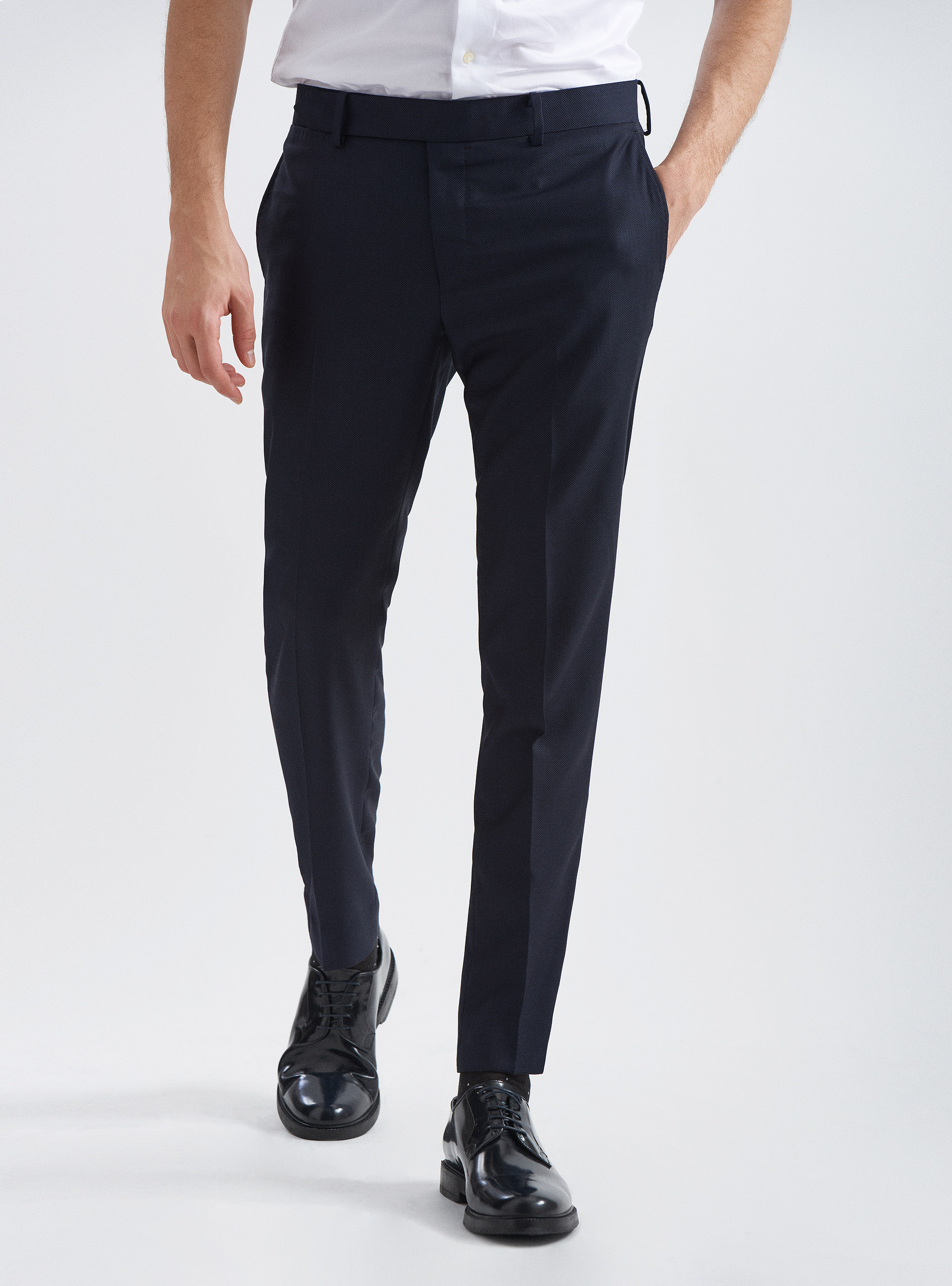 Pure wool Marlane partridge eye suit trousers, NAVY BLUE