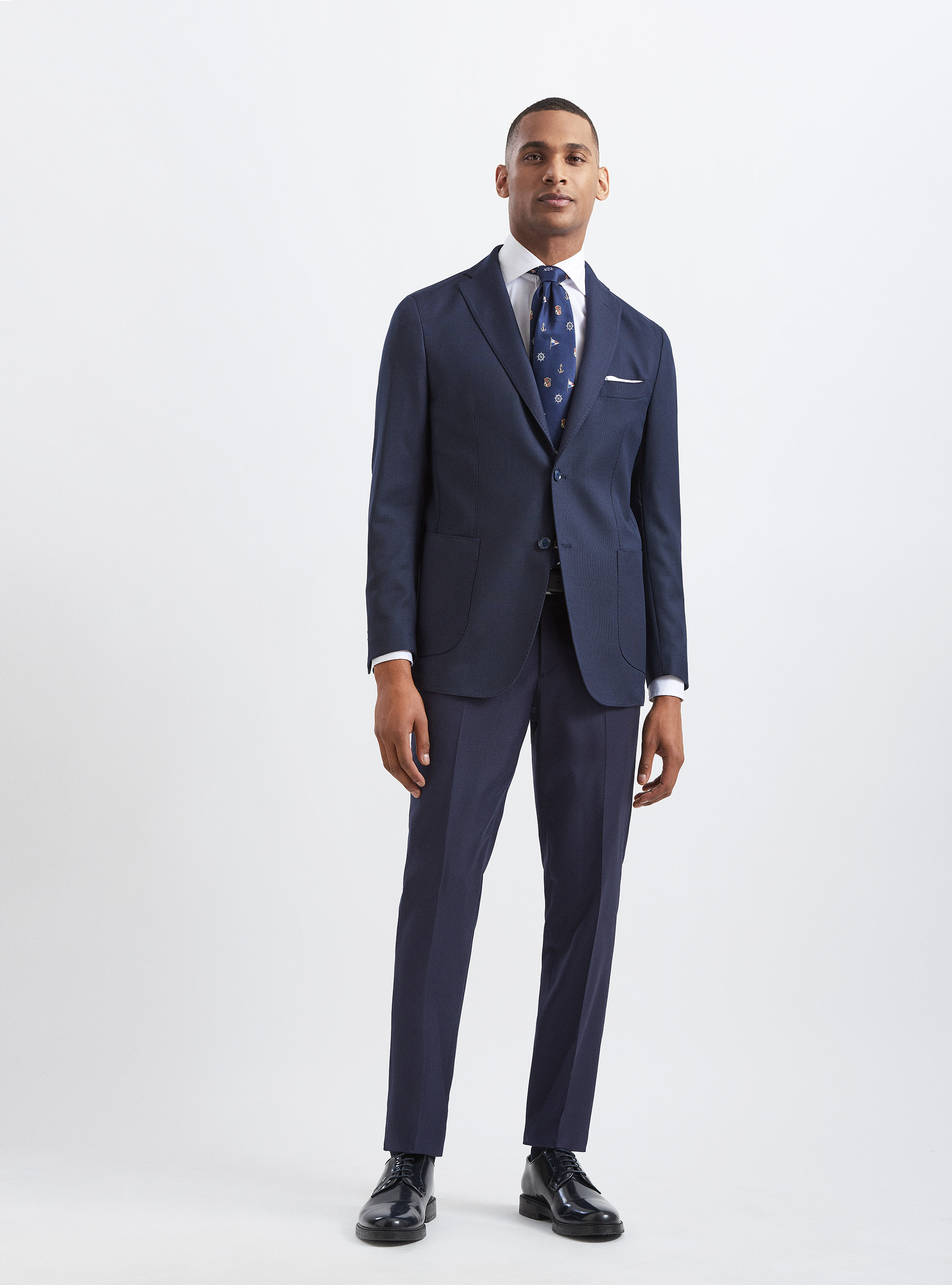 Pantaloni per abito in lana occhio di pernice superfine 110's, BLU