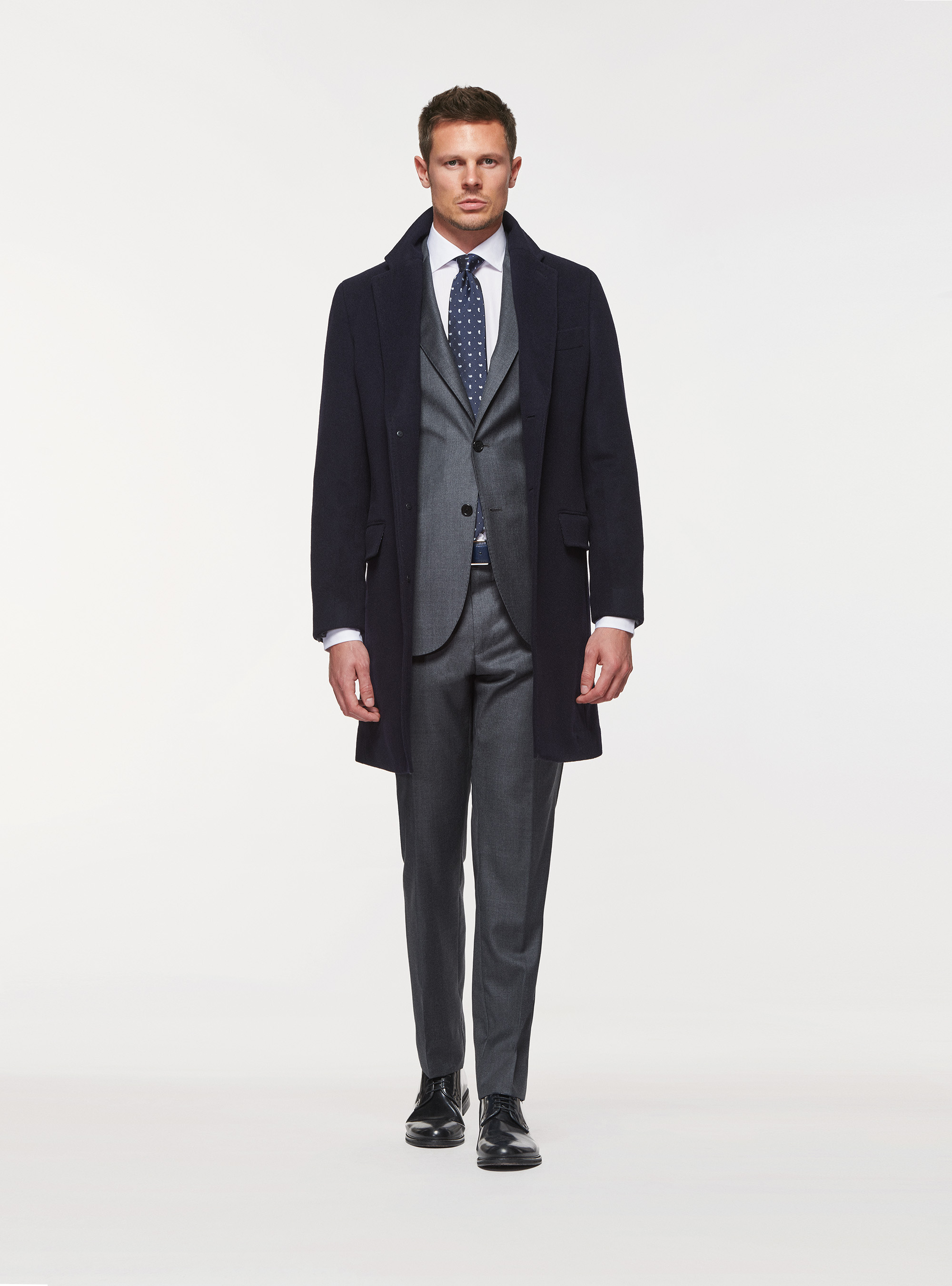 Cappotto monopetto in lana e cashmere, BLU NAVY