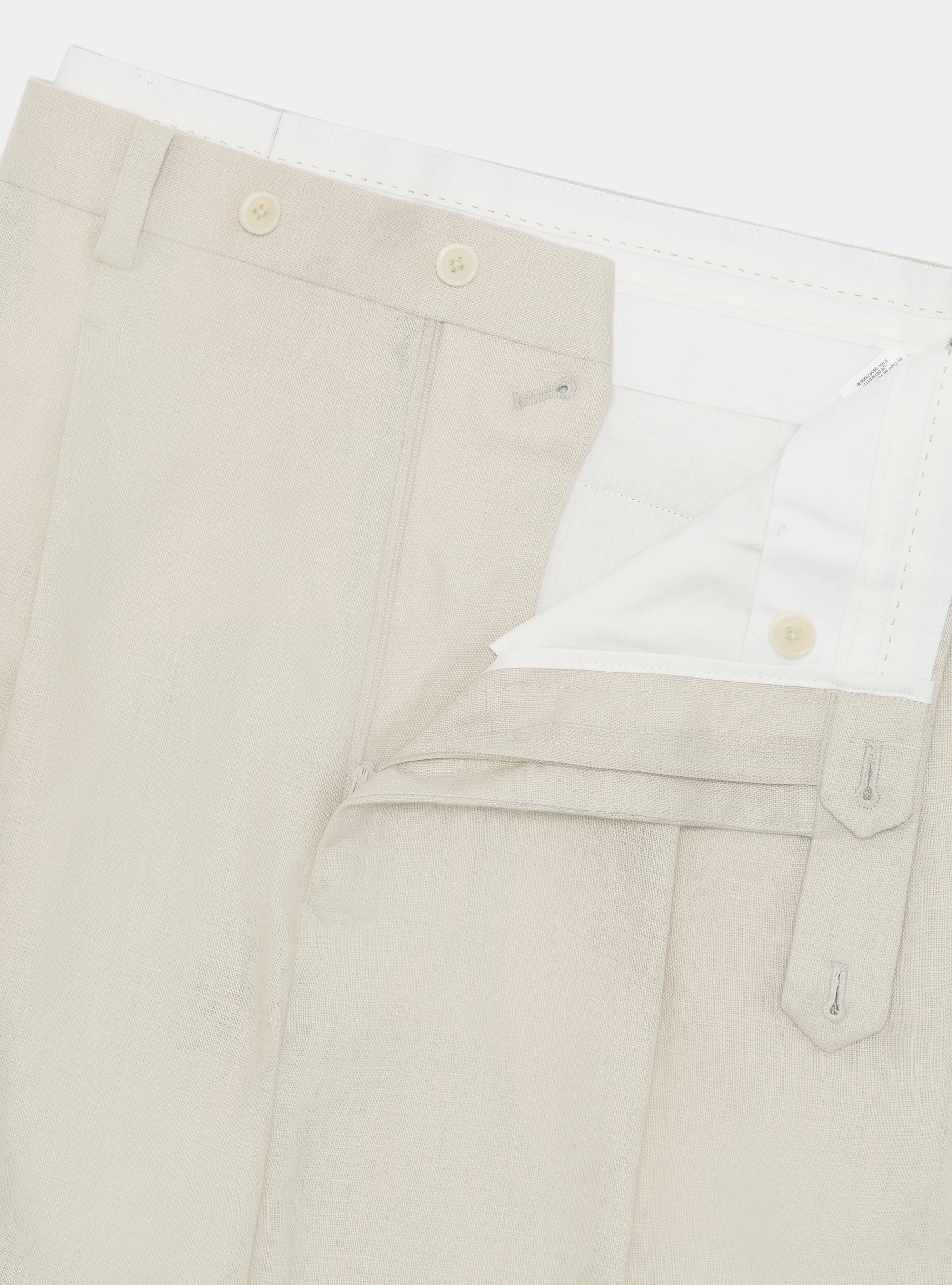 Pantaloni con pince in puro lino, ECRU