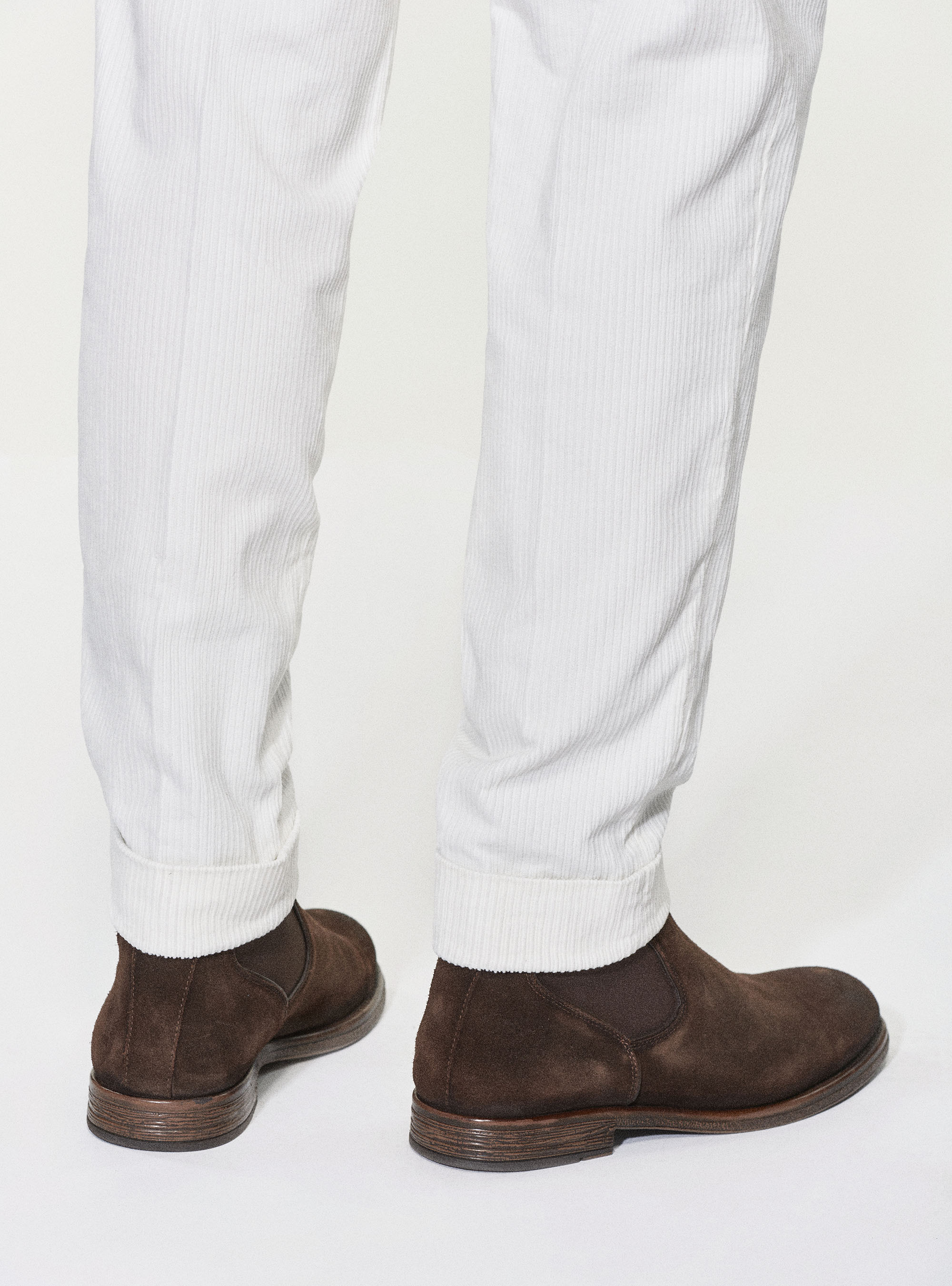 Pantaloni doppia pince in velluto di cotone, PANNA