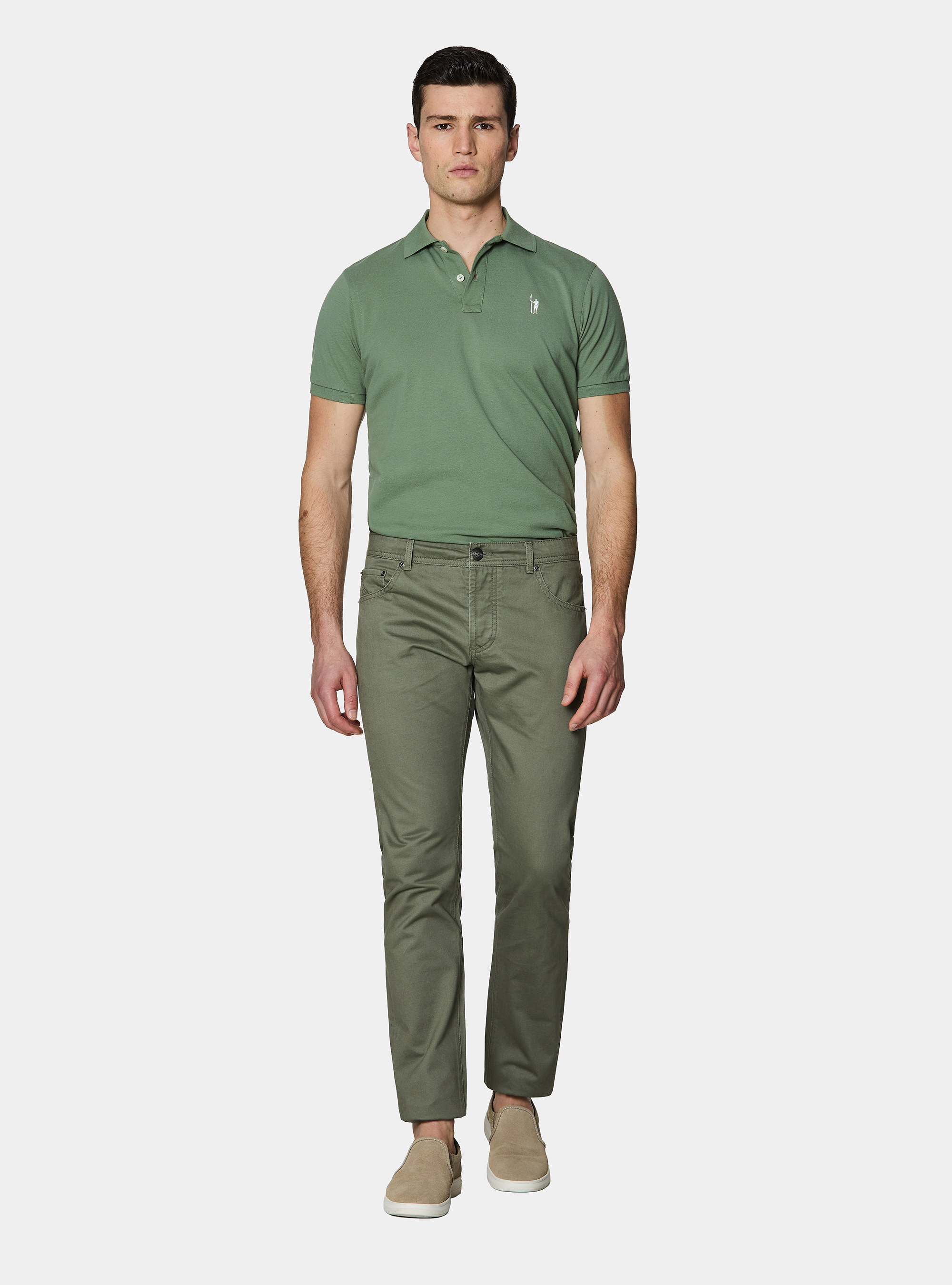 Pantaloni slim fit in twill di cotone, SALVIA 0602C