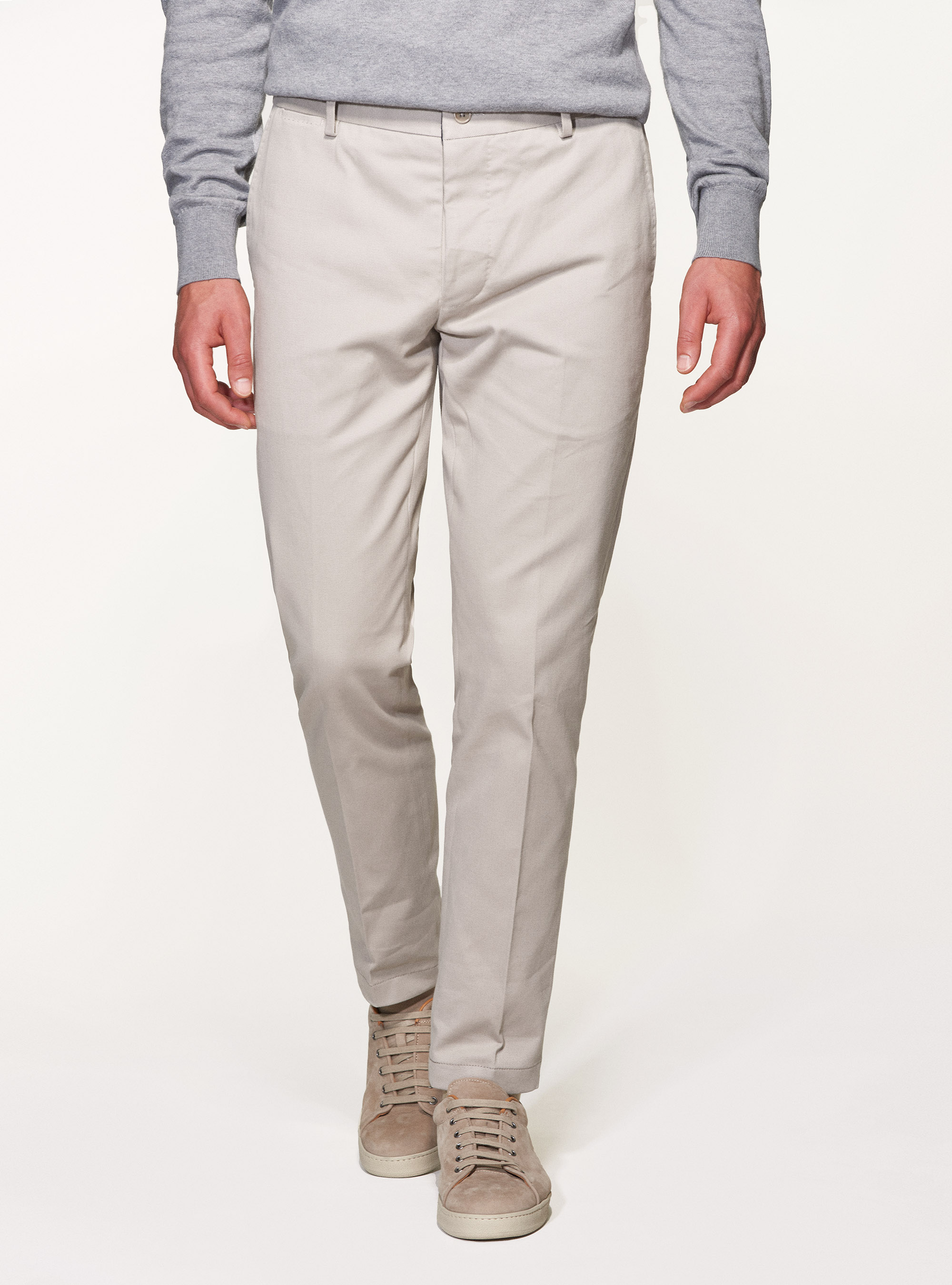 Pantaloni in twill di cotone smerigliato, ECRU