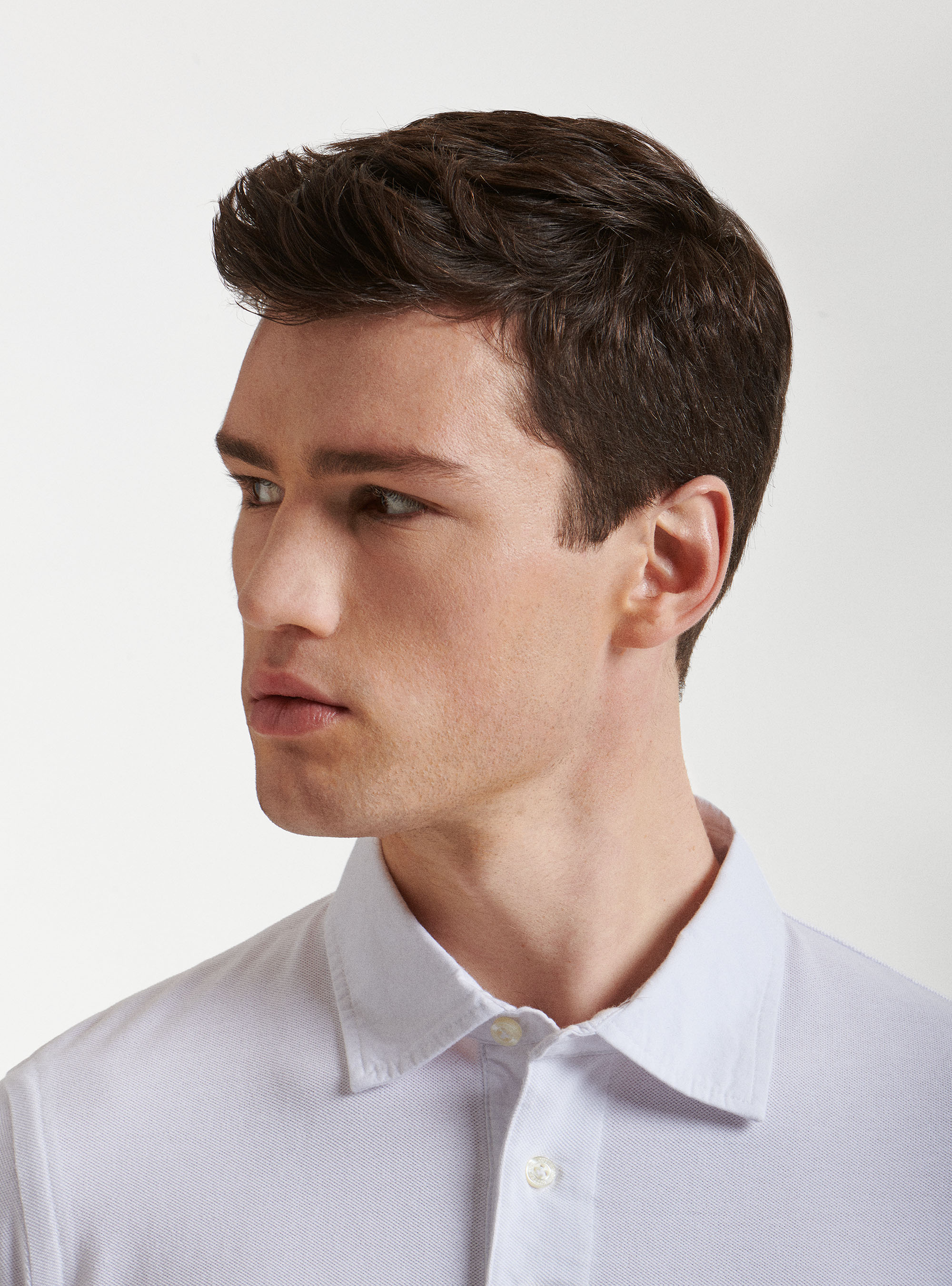 Piqué polo shirt with shirt collar, WHITE