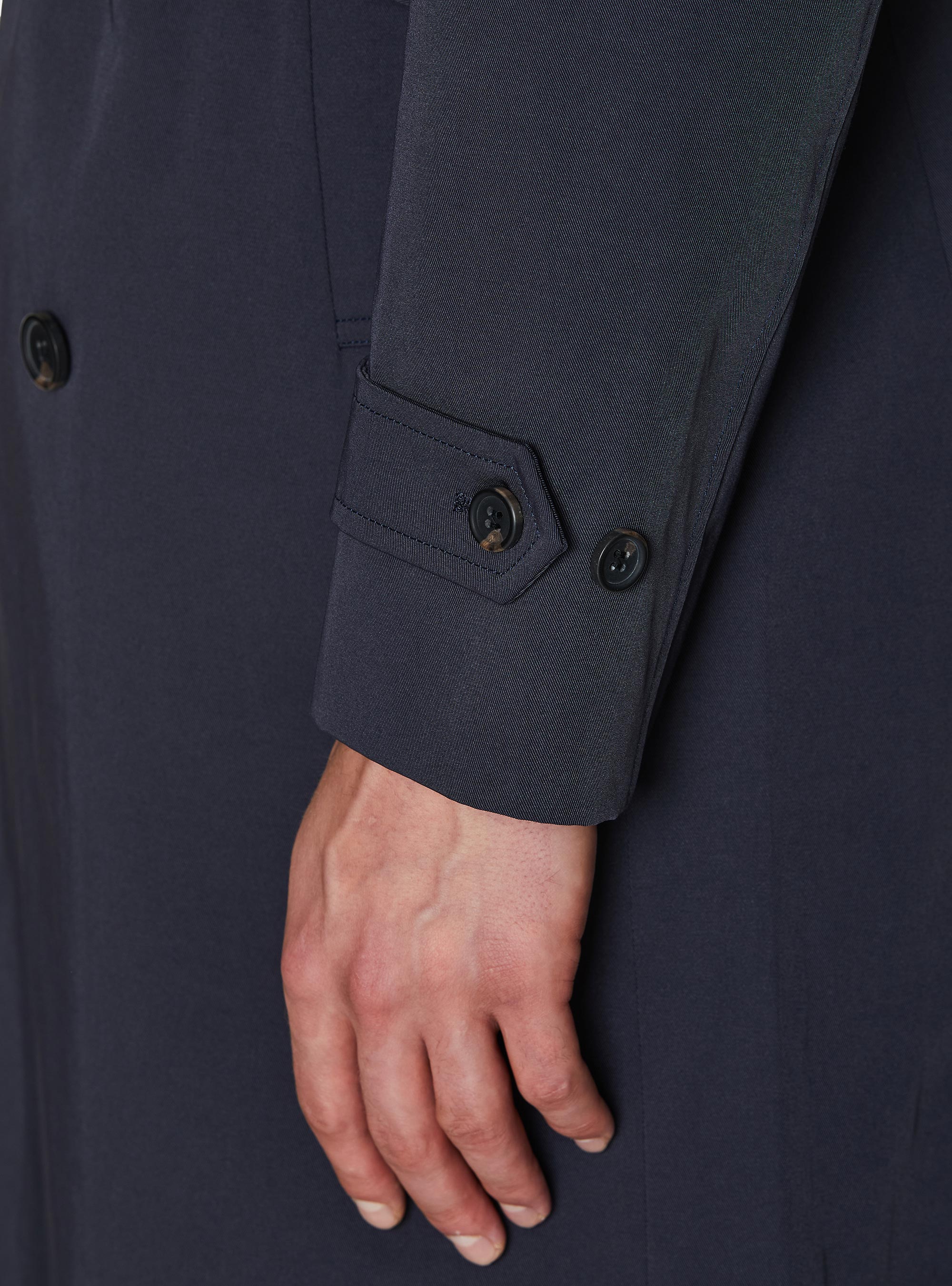 Trench doble botonadura de sarga de algod&oacute;n, AZUL MARINO