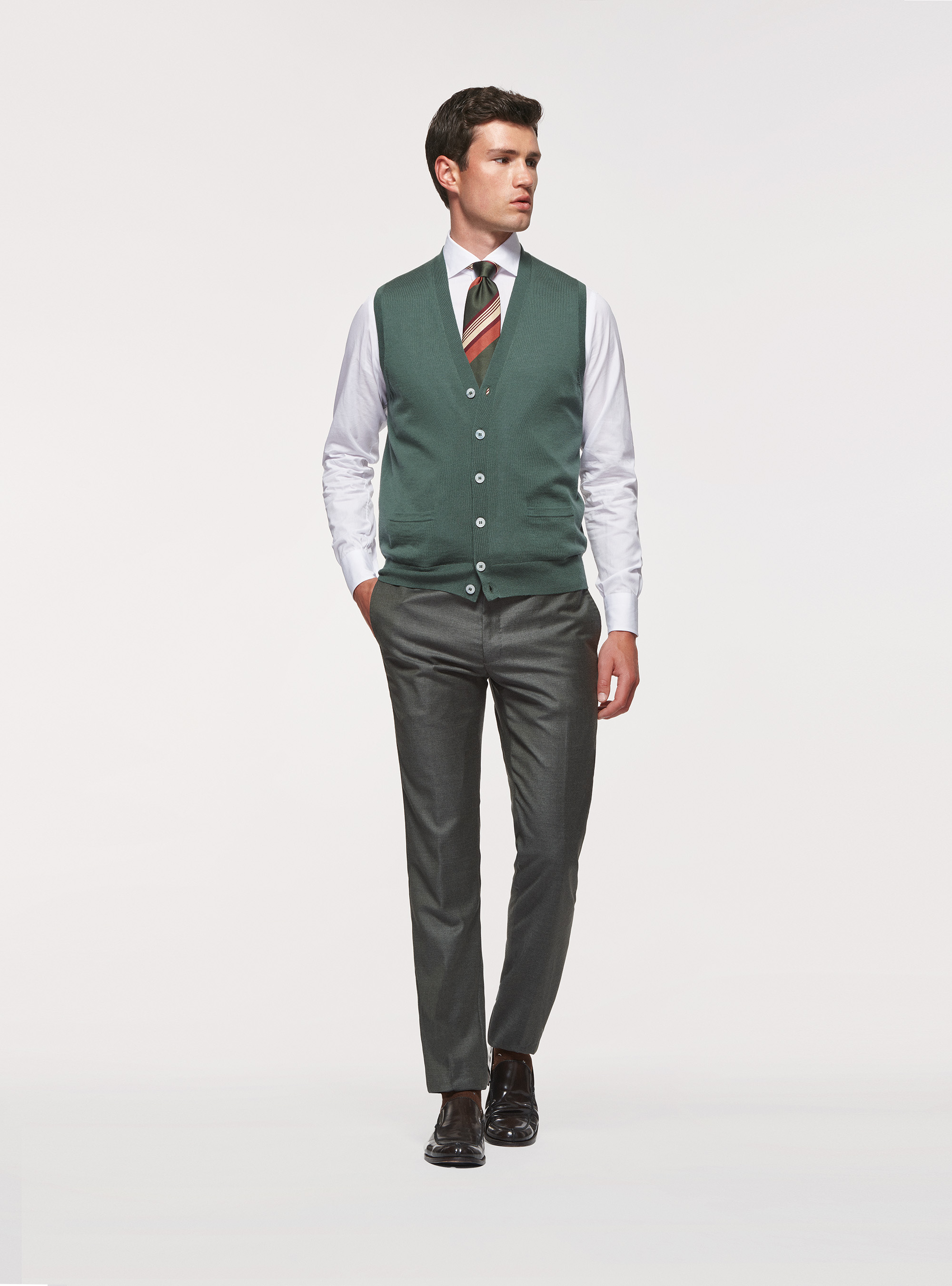 Gilet in maglia in pura lana merino, MILITARE 0609C