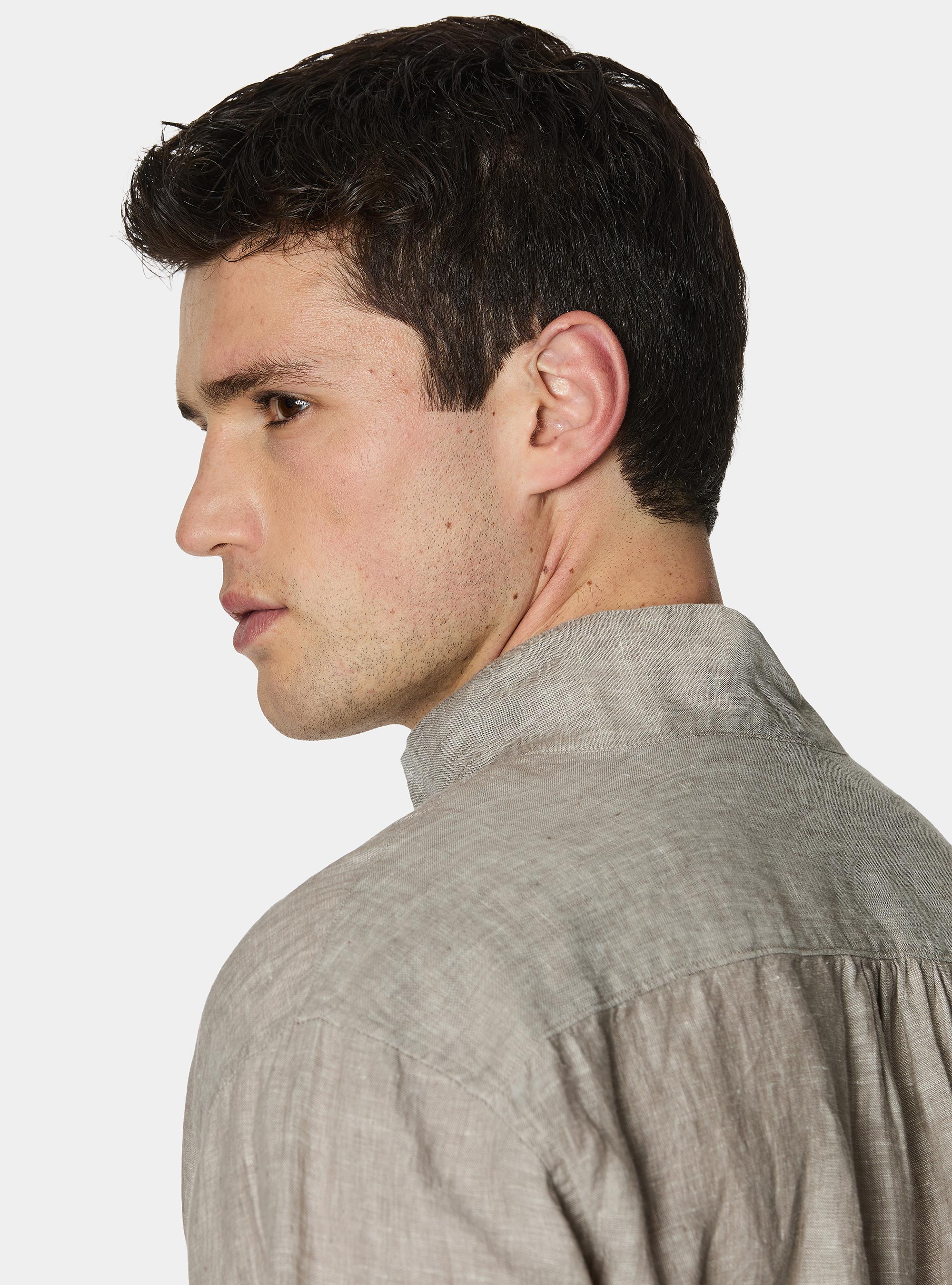 Pure linen shirt with wing collar, SABBIA MELANGE 0564C