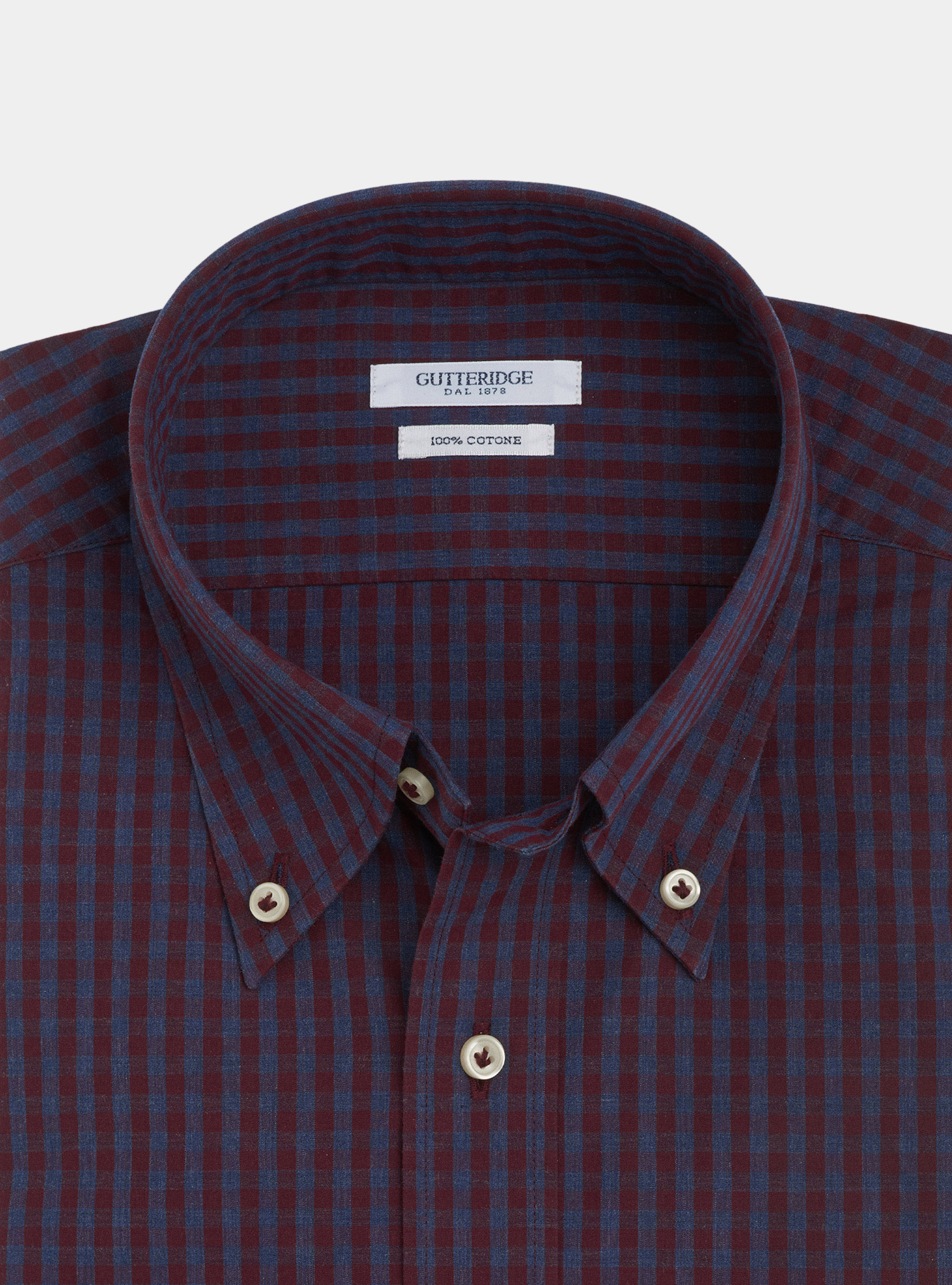 Camicia collo button down in cotone a quadri, ROSSO