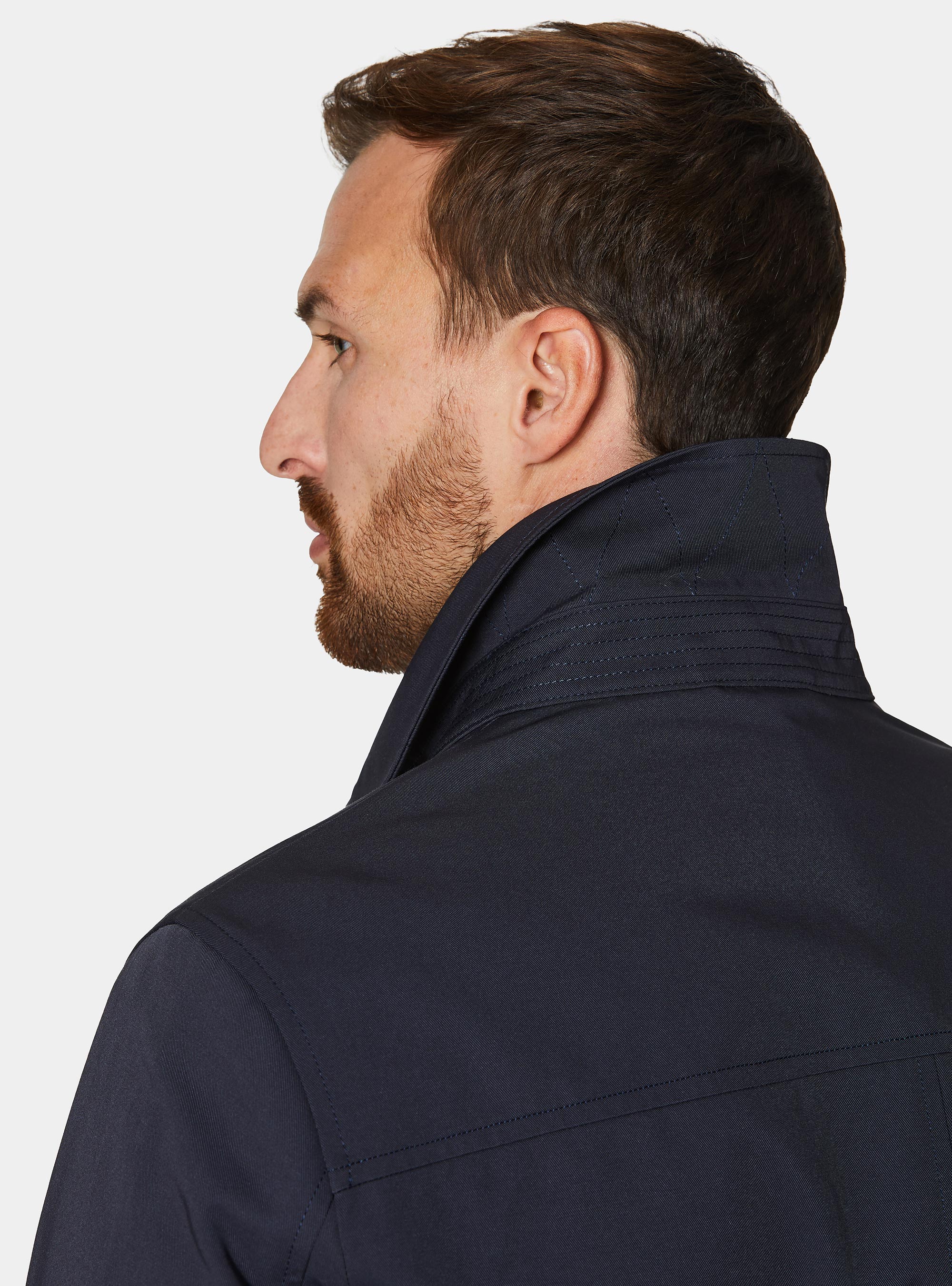 Impermeable de botonadura sencilla en mezcla de algod&oacute;n, AZUL MARINO