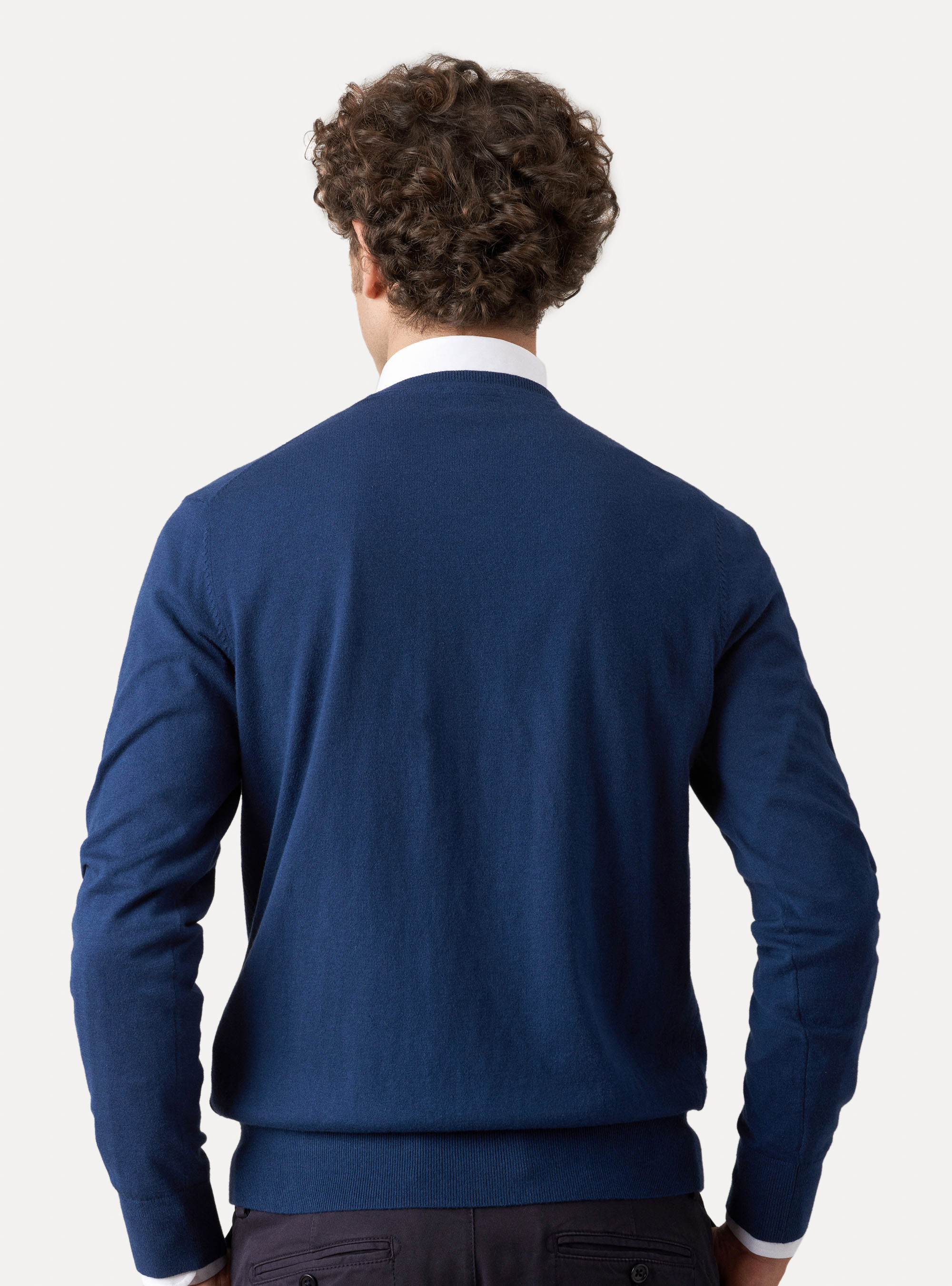 Maglia scollo a V in cotone seta e cashmere, INCHIOSTRO