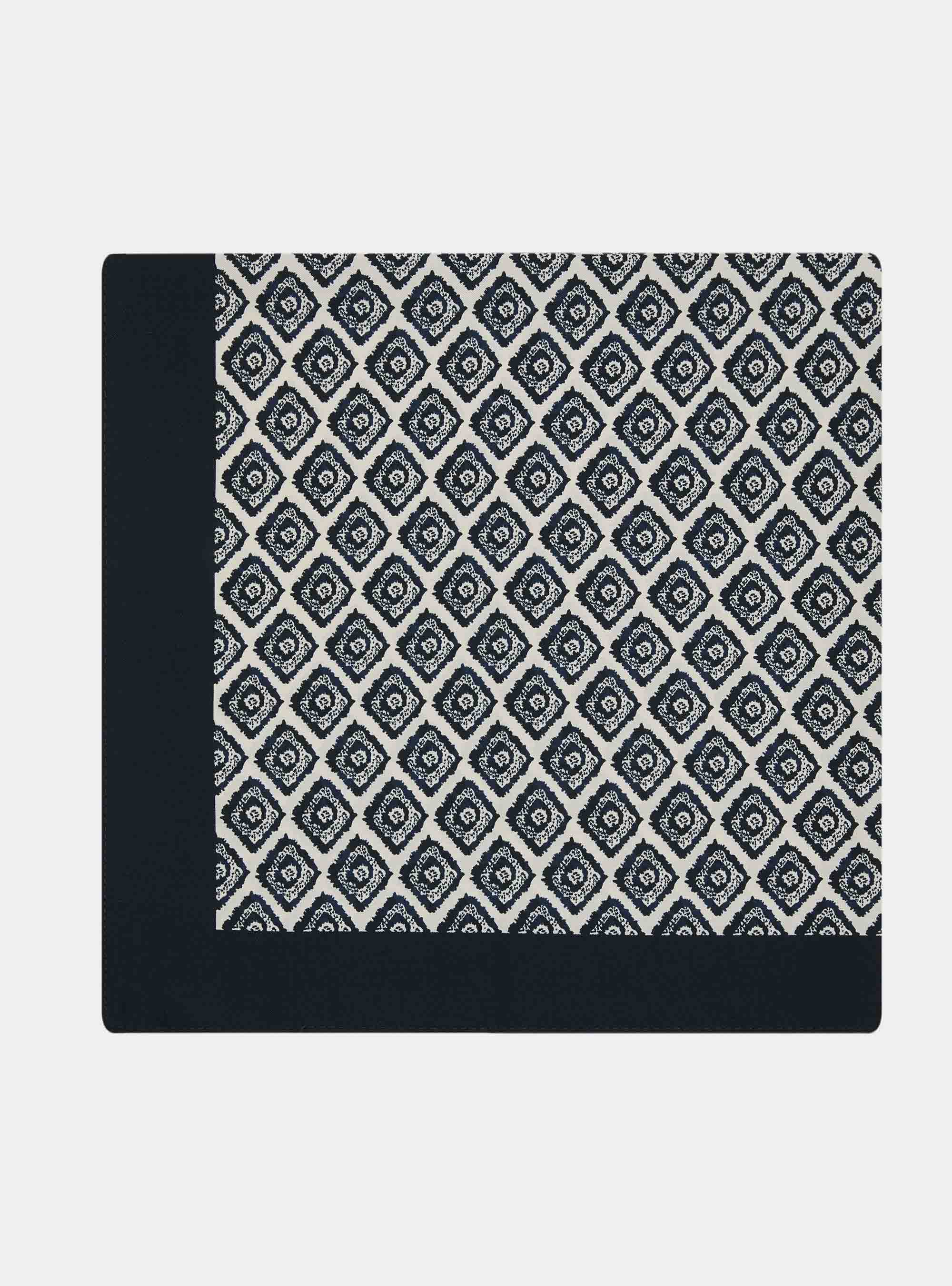 Foulard stampato in seta fantasia geometrica, NAVY BLUE