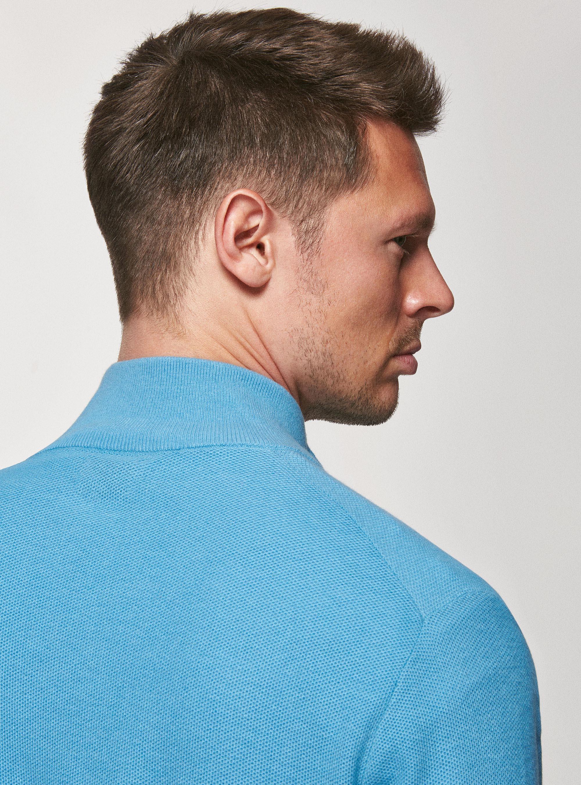 Maglia mezza zip in cotone cashmere, AZZURRO