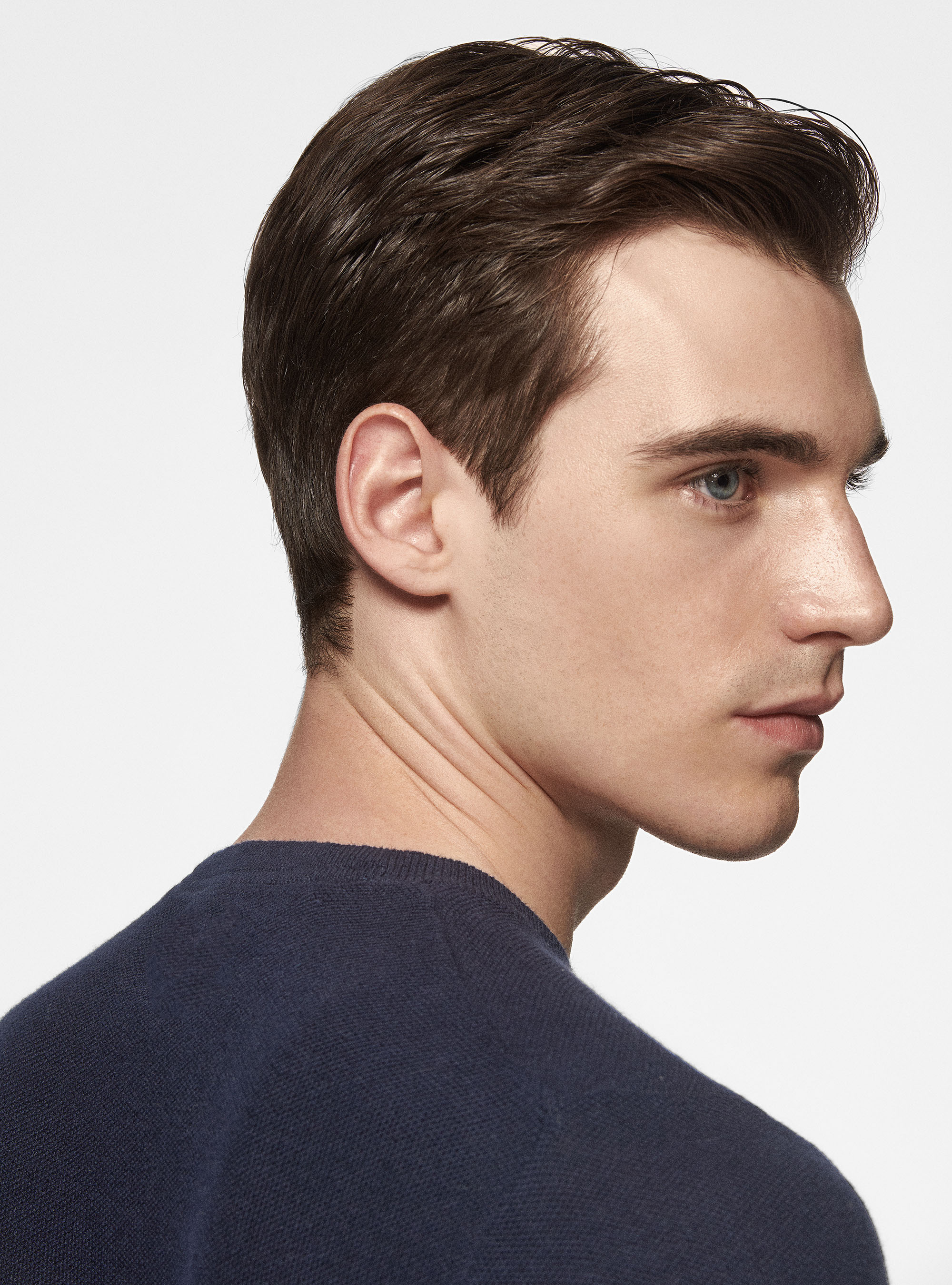 Maglia girocollo nido d'ape in cotone cashmere, BLU NAVY