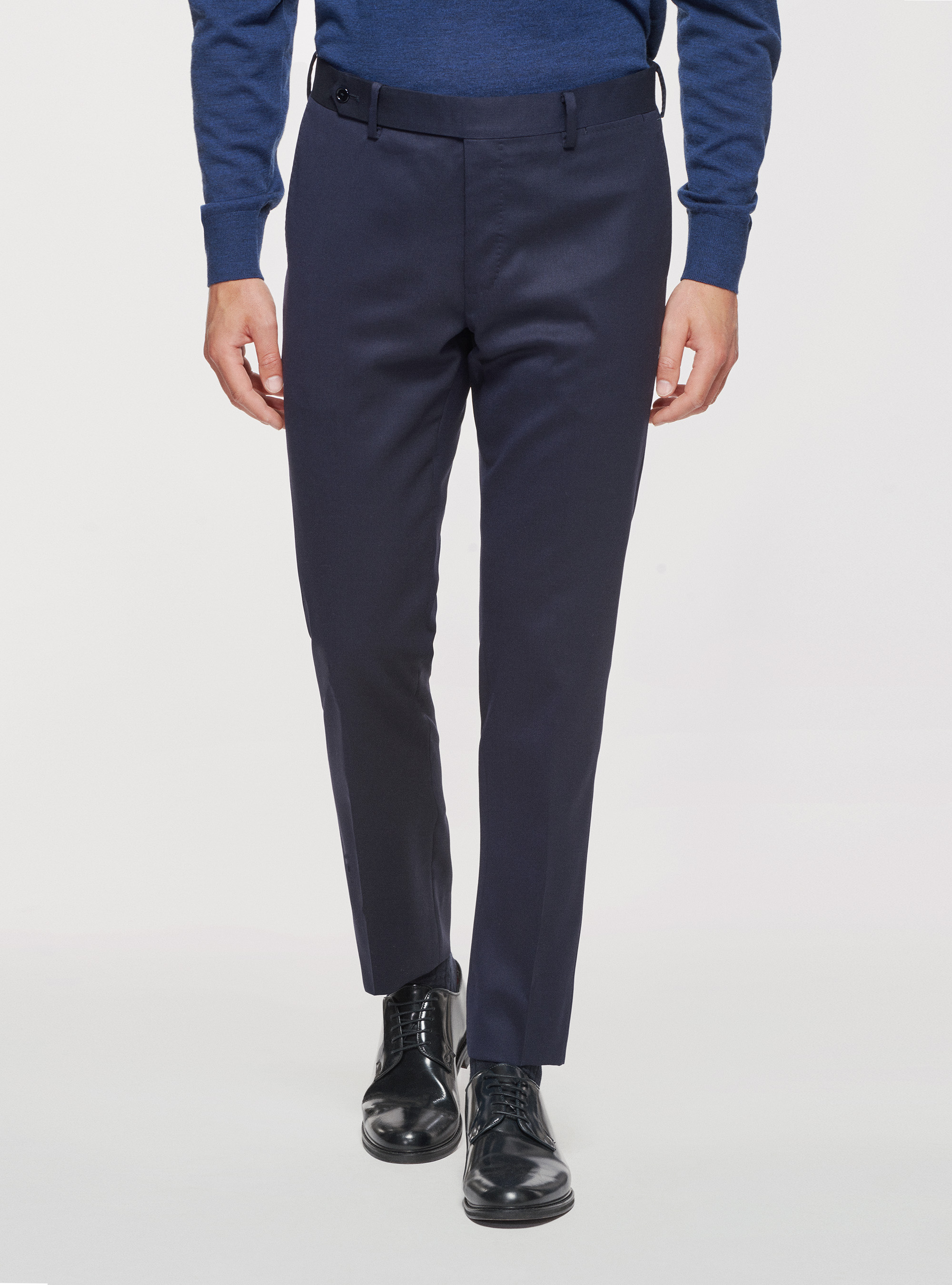 Pantaloni travel in pura lana stretch, BLU NAVY