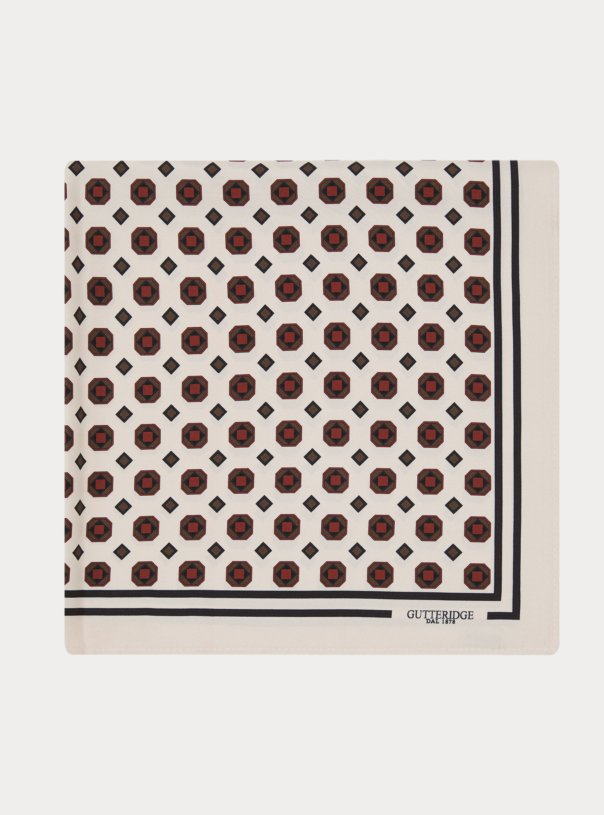Foulard stampato in seta fantasia geometrica, OFF-WHITE