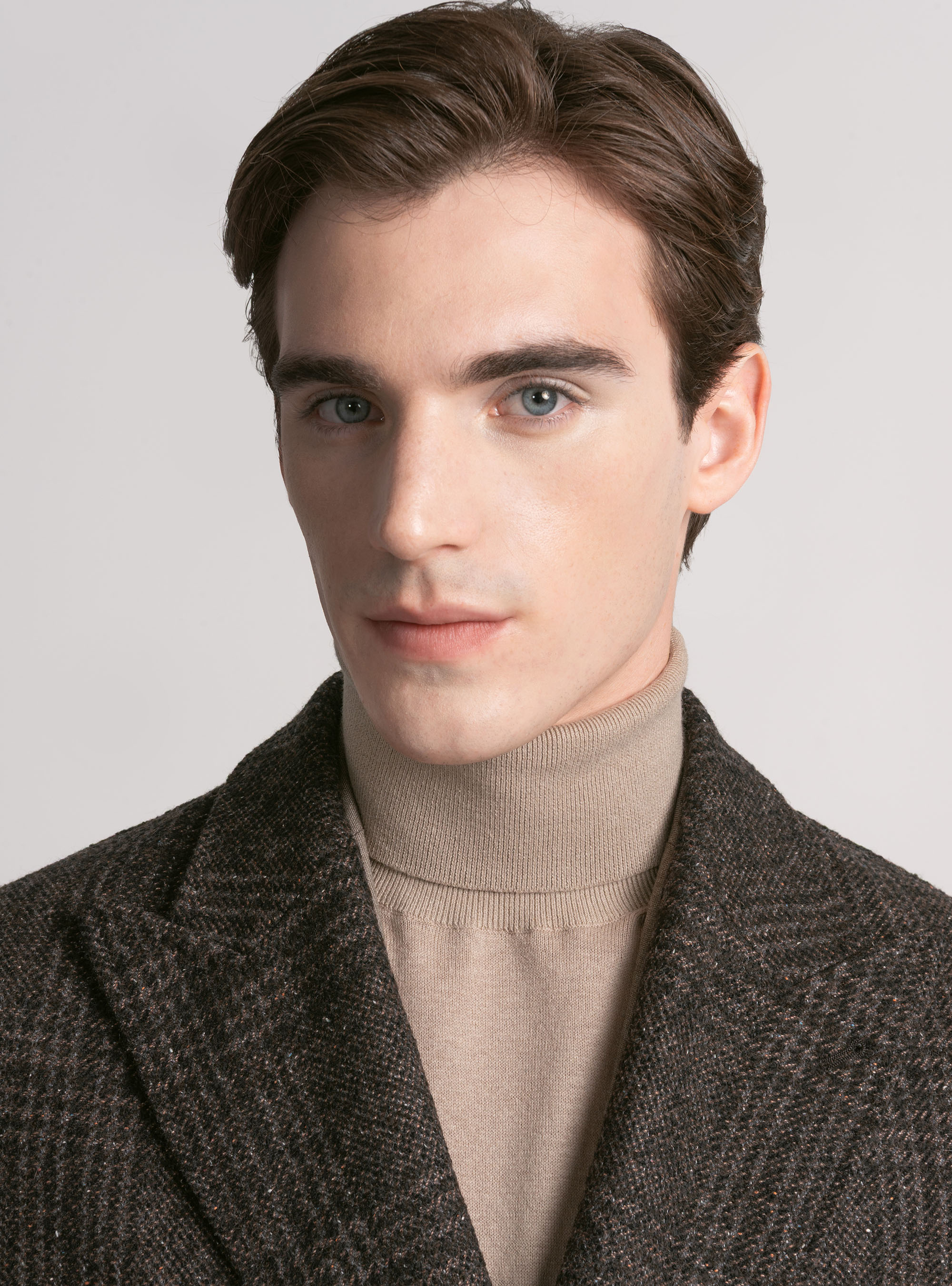 Fancy double-breasted coat in cashmere blend, BROWN