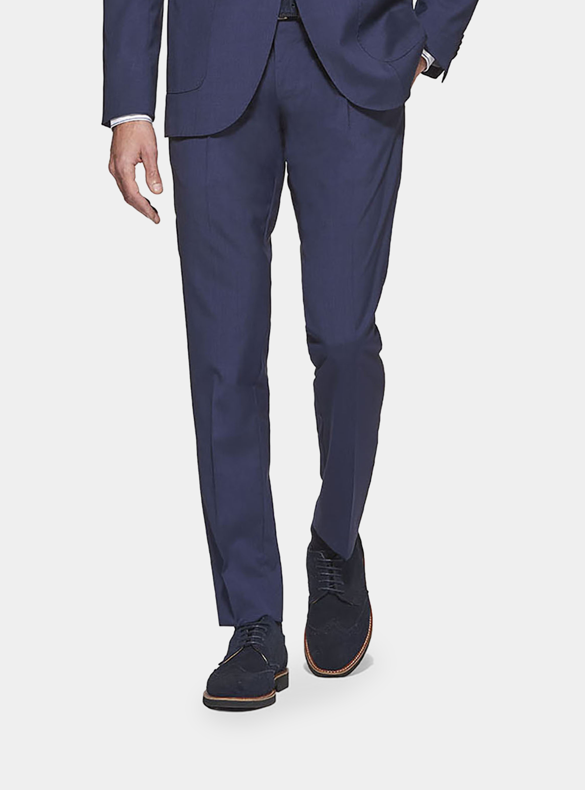 Pantaloni per abito in lana stretch, BLU