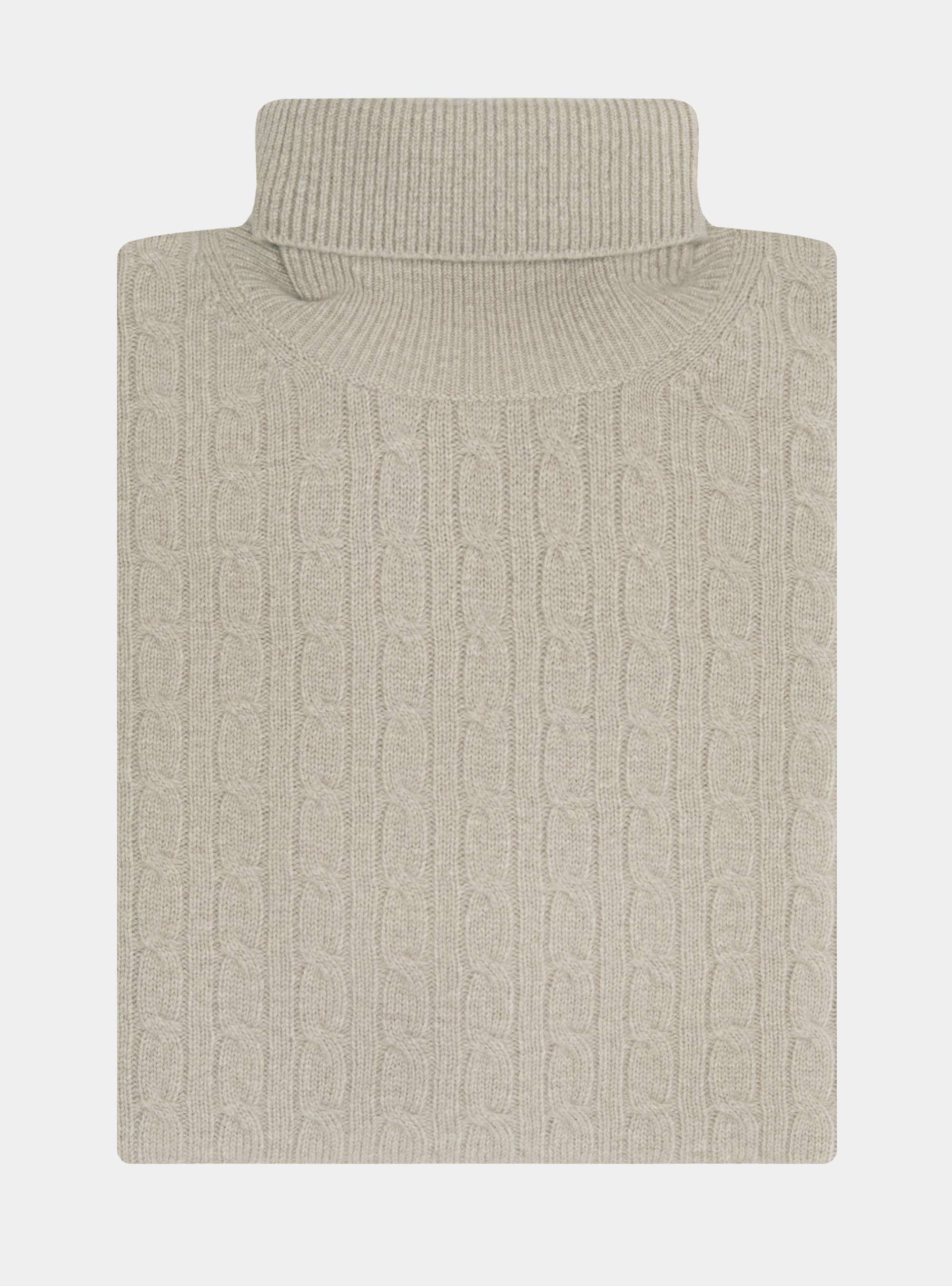 Maglia collo alto in lana cashmere con treccia, ECRU