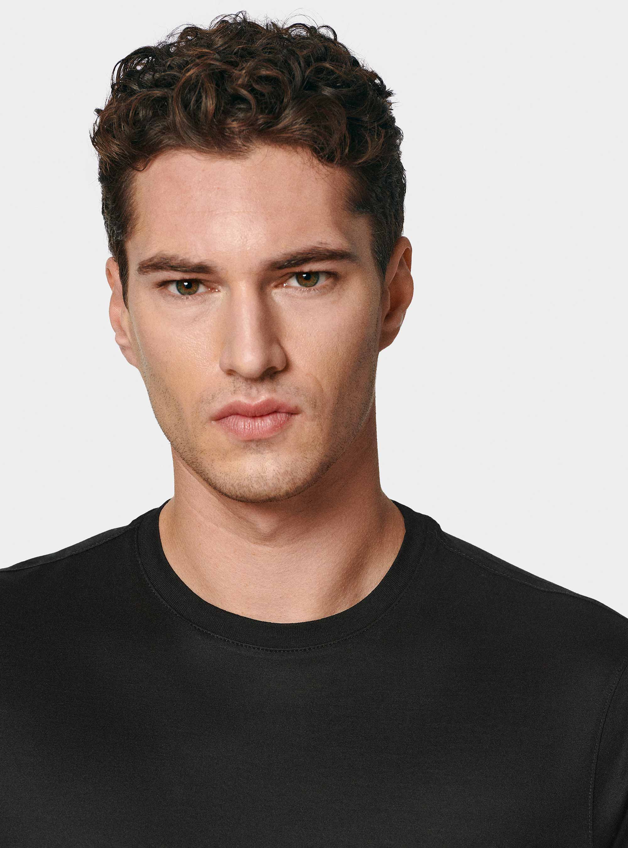 Camiseta de media manga de hilo Lisle, NEGRO