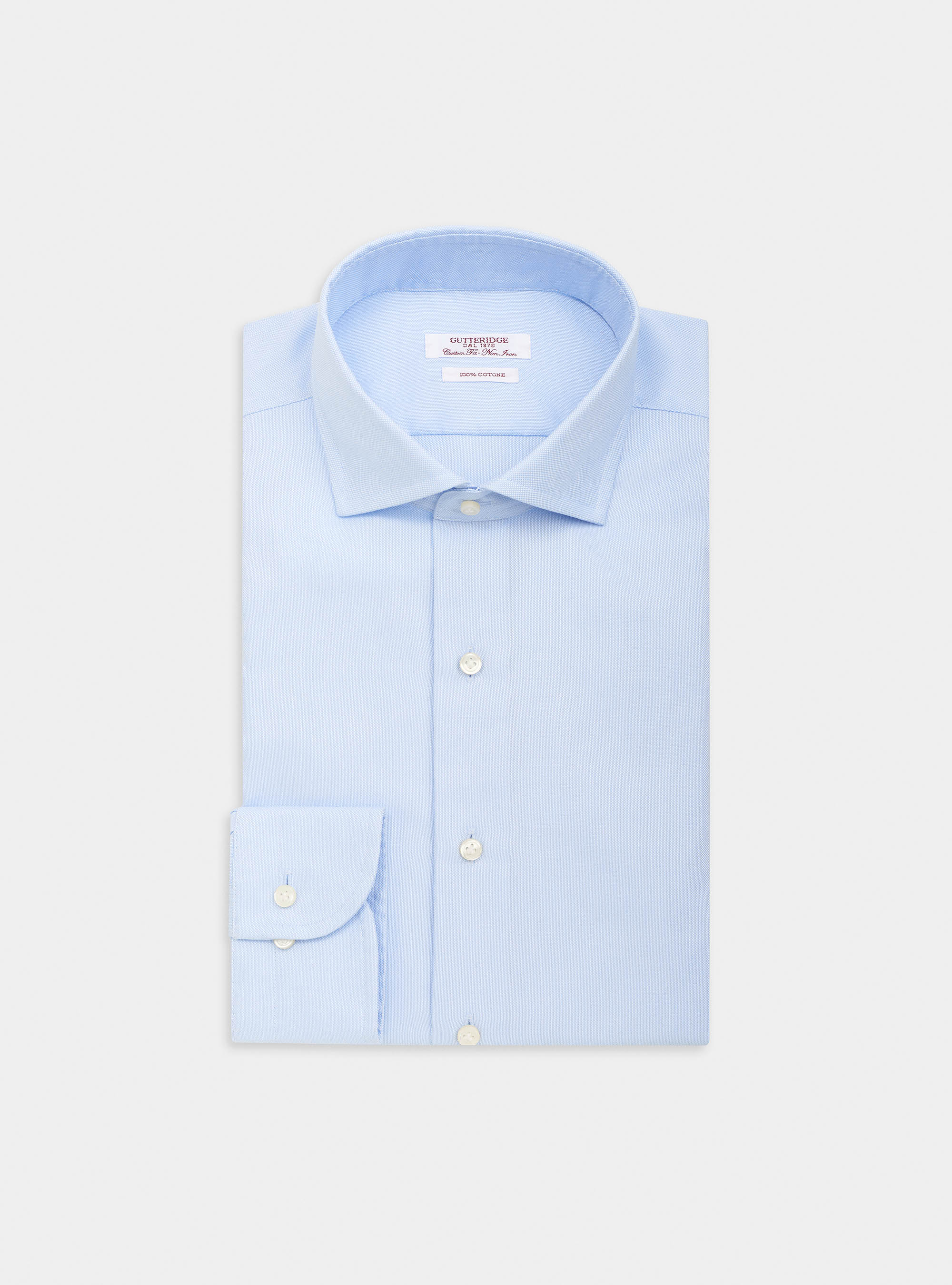 Camicia custom non iron in oxford di cotone, AZZURRO