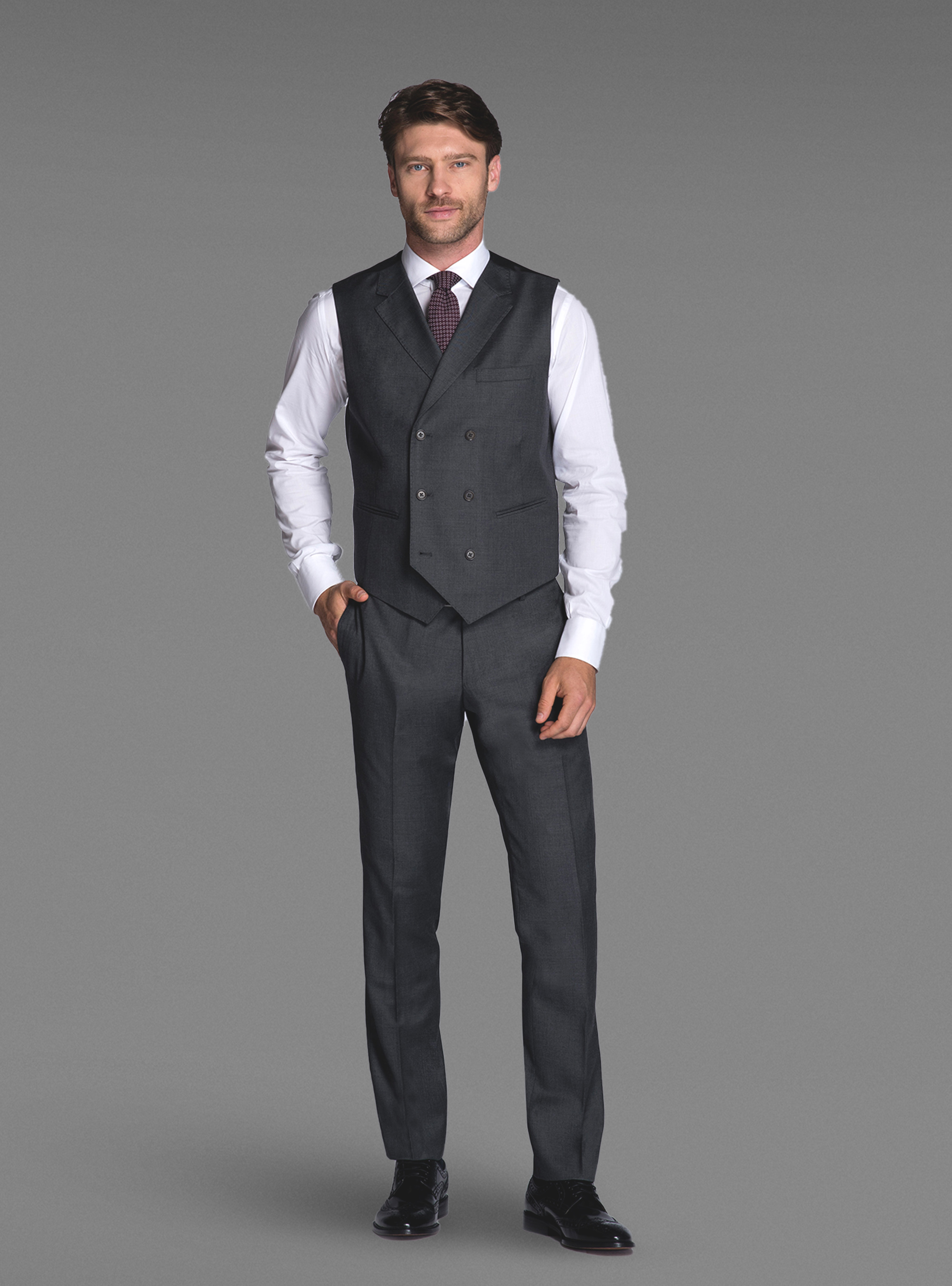 CHALECO CRUZADO LANA 120S, GRIS MARENGO