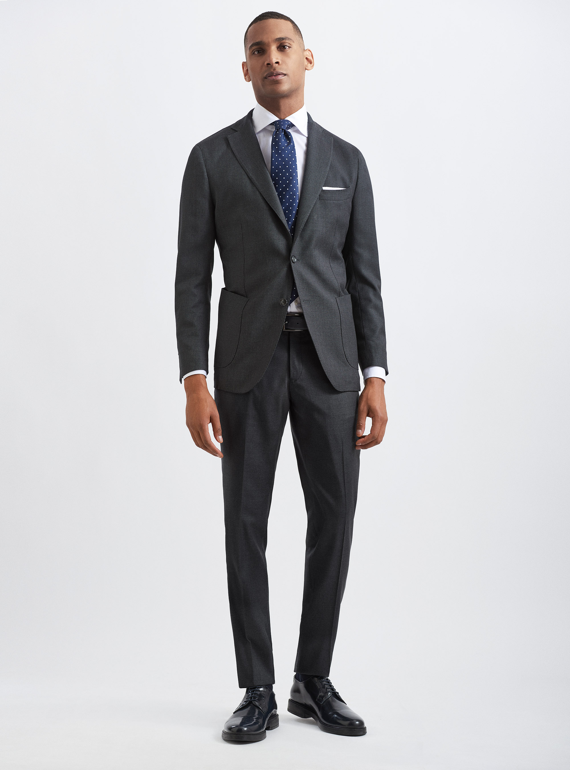 Suit blazer in 110's superfine partridge eye wool, ASPHALT GREY