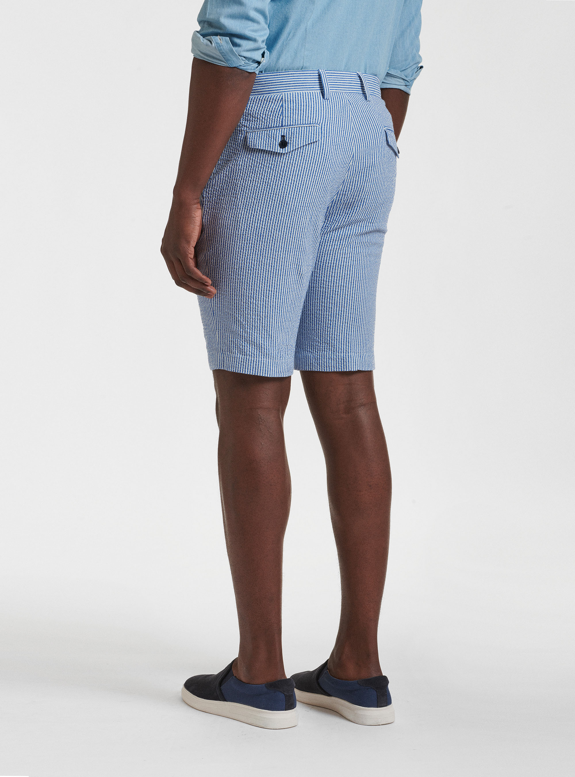 Bermuda seersucker a righe, AZZURRO