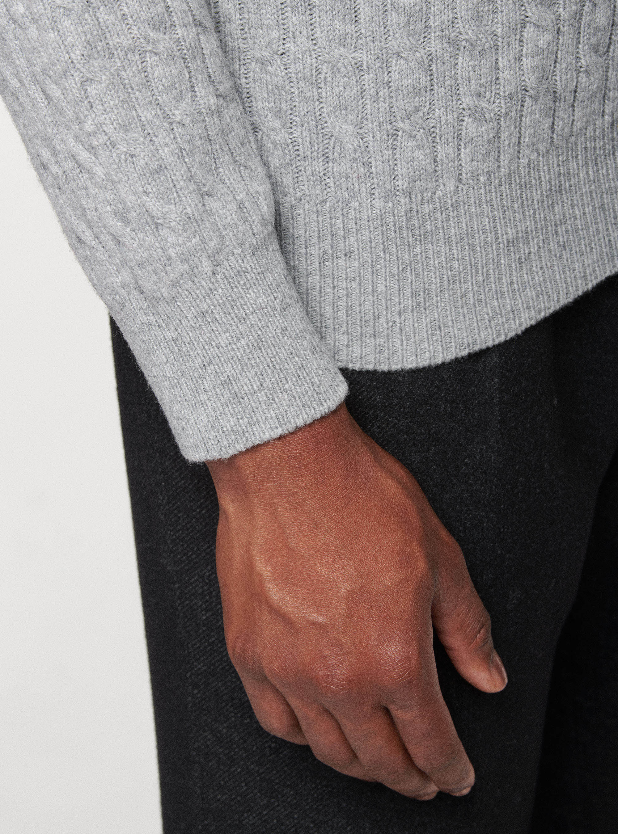 Braided lambswool sweater, GRIGIO MELANGE 0151C