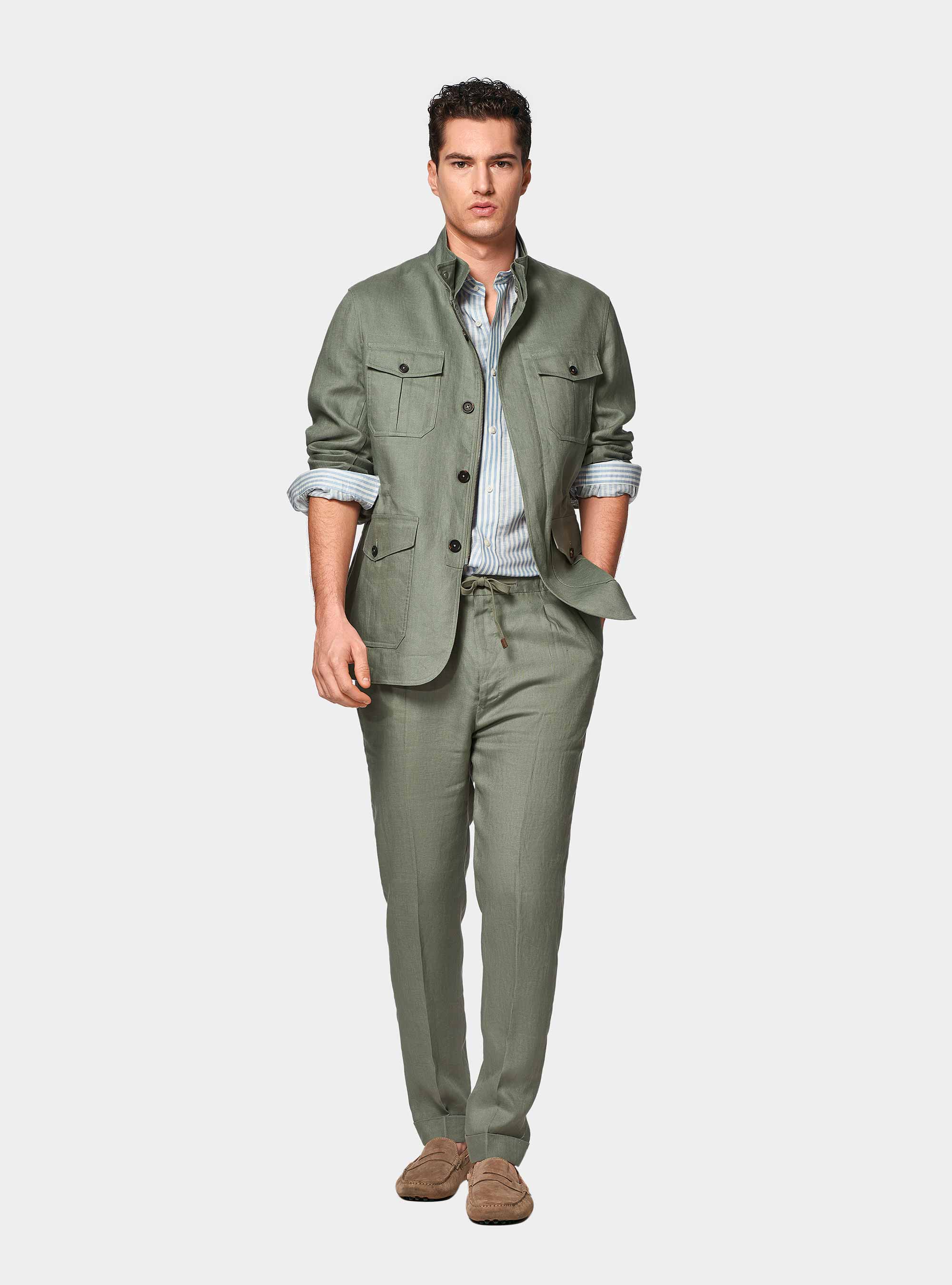 Field jacket in pure linen, SALVIA 0602C