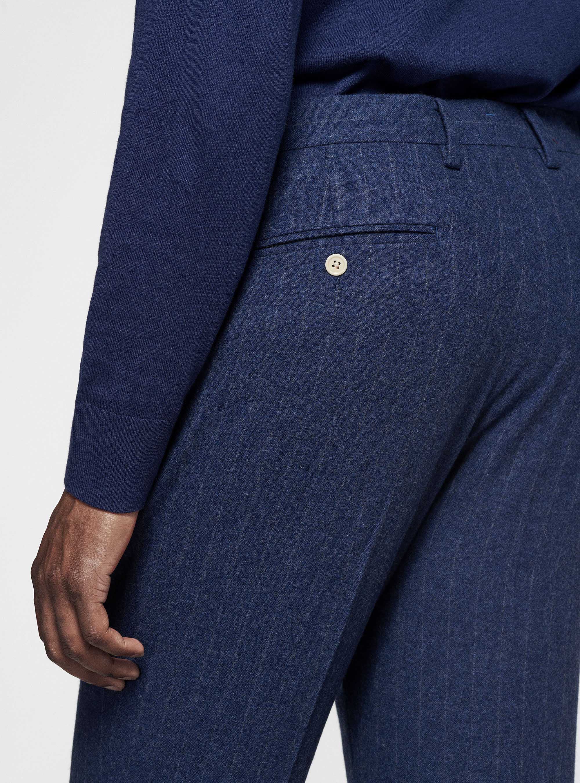 Pantaloni in flanella gessata, INCHIOSTRO