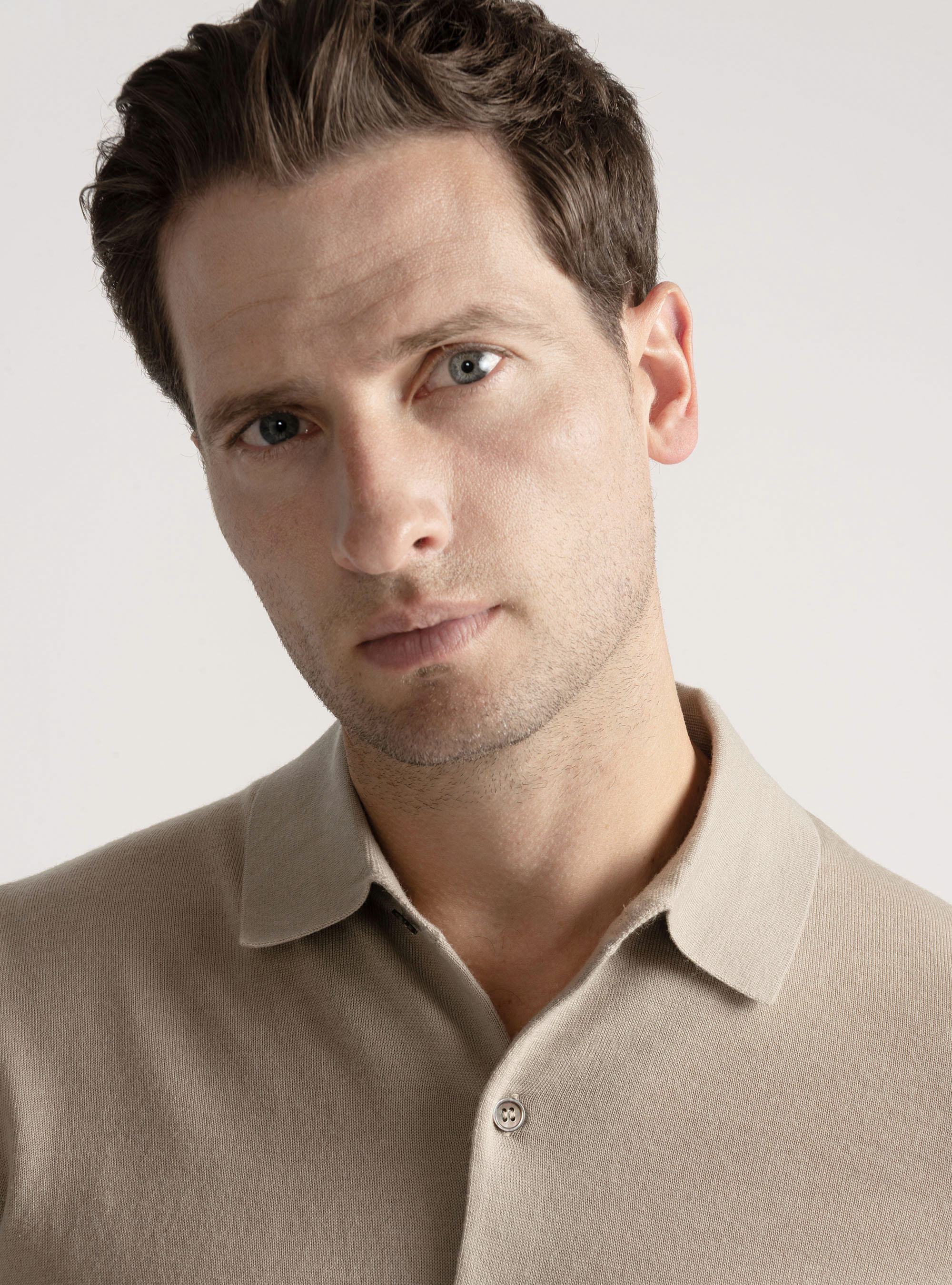 Polo camicia in maglia lana merino extrafine, SABBIA