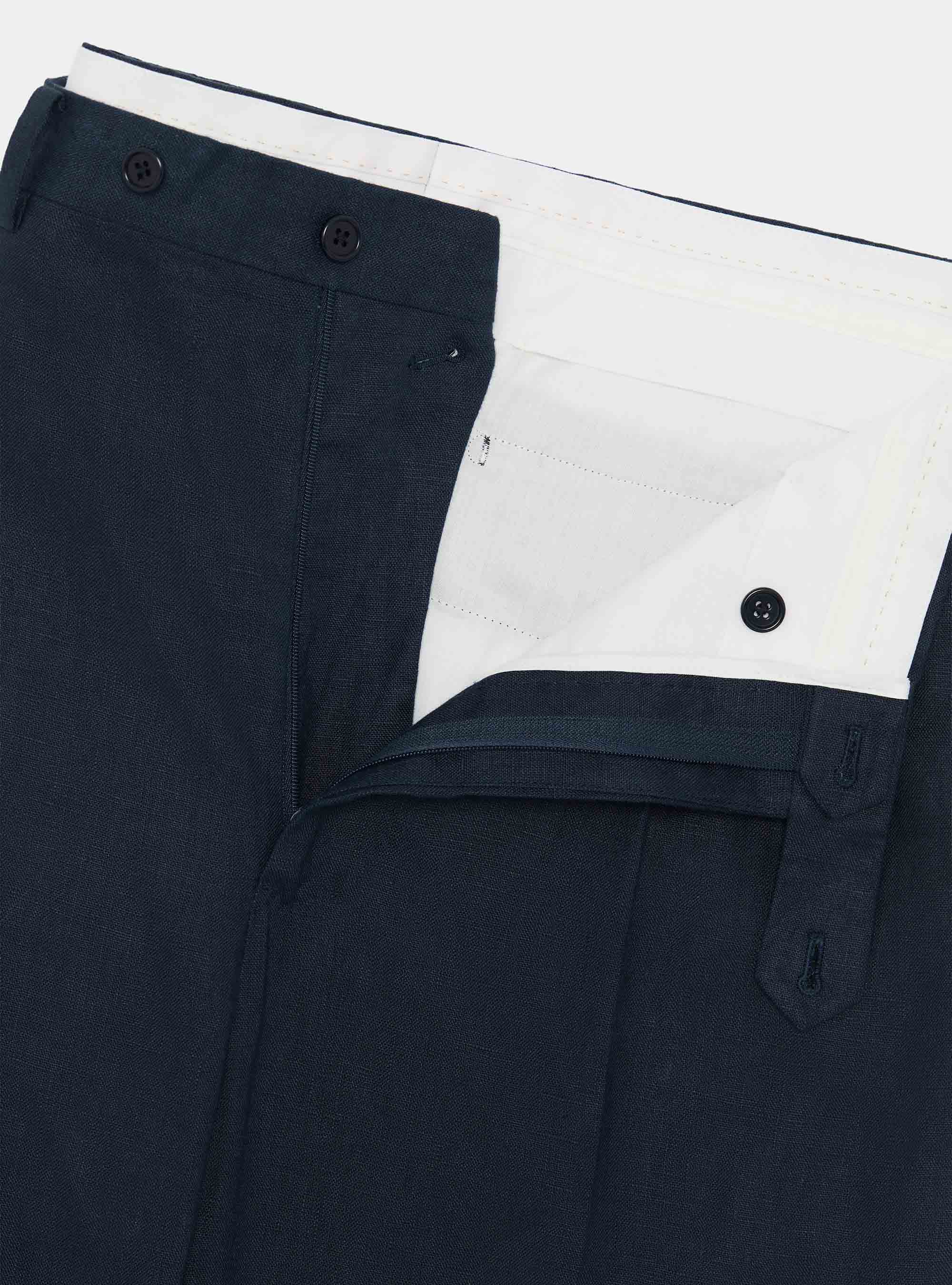 Pantaloni con pince in puro lino, BLU NAVY