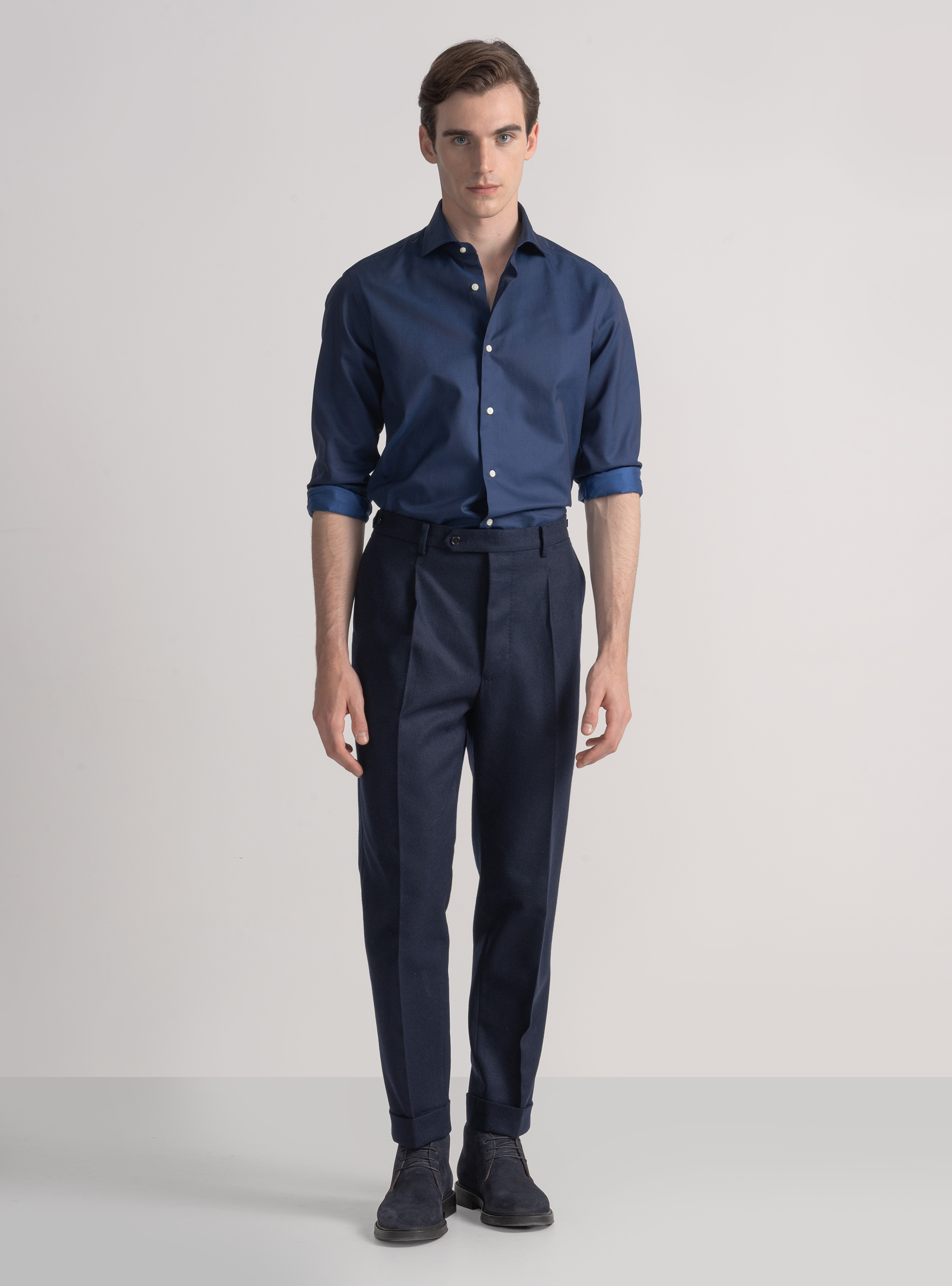Pantaloni con pince in flanella, BLU NAVY
