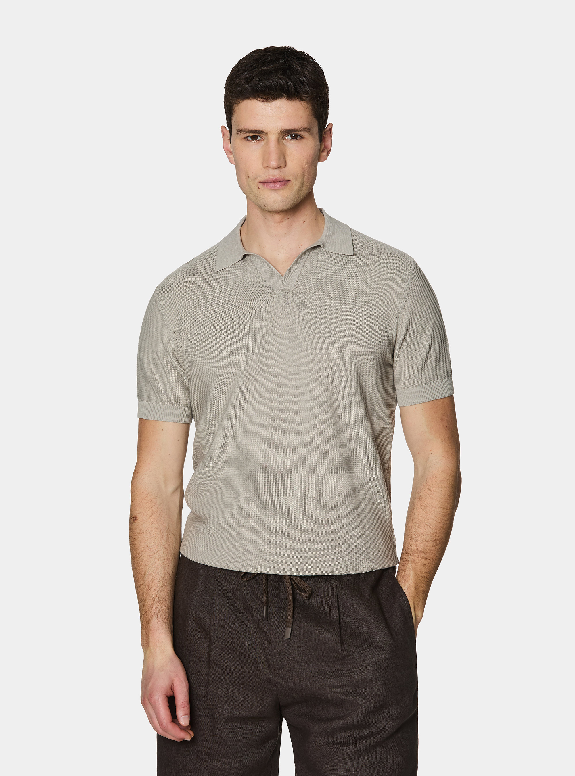 Knitted links polo shirt in extra-fine cotton, SAND