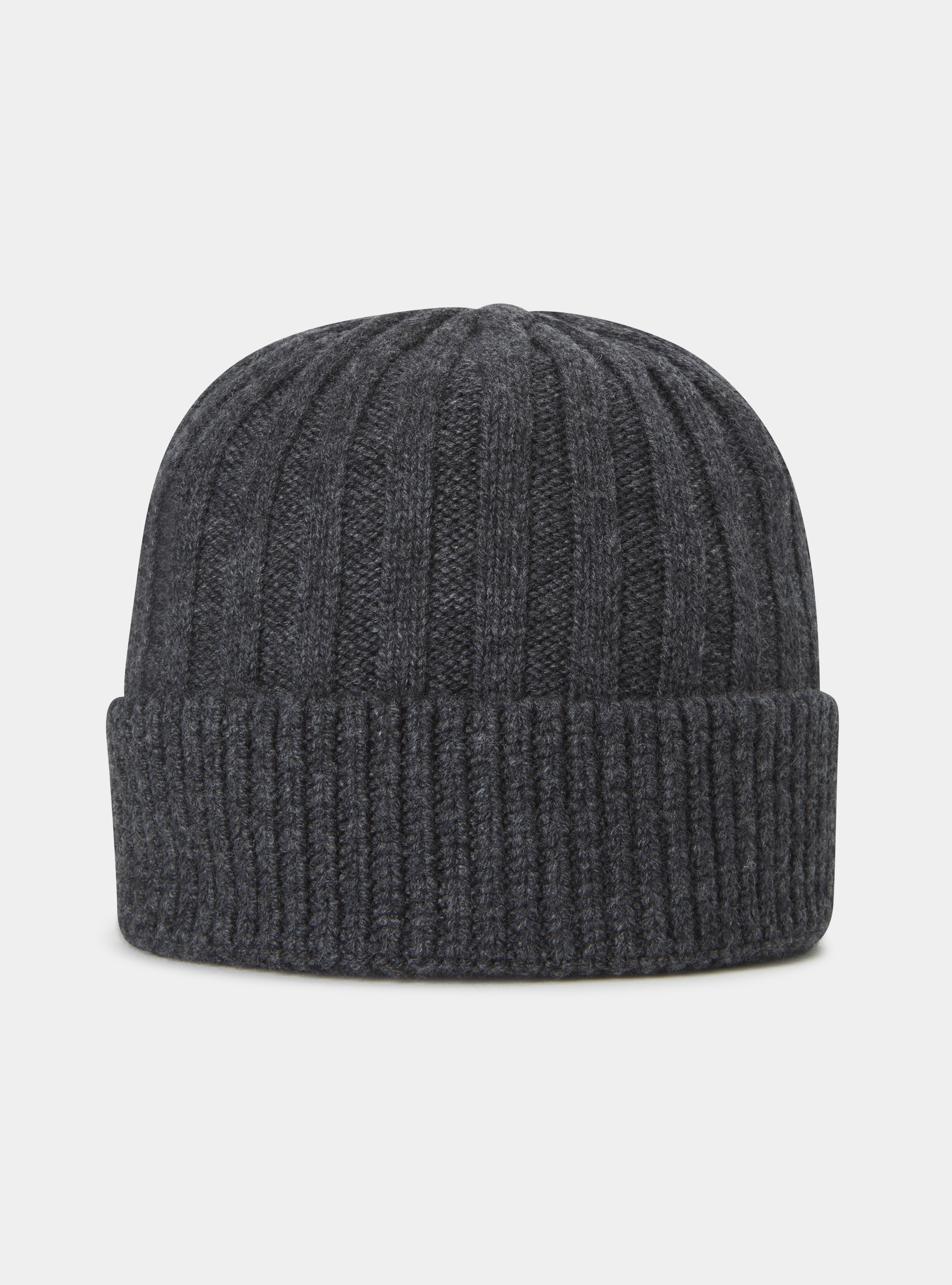 Berretto in lana lambswool e cashmere a costa inglese, ASFALTO