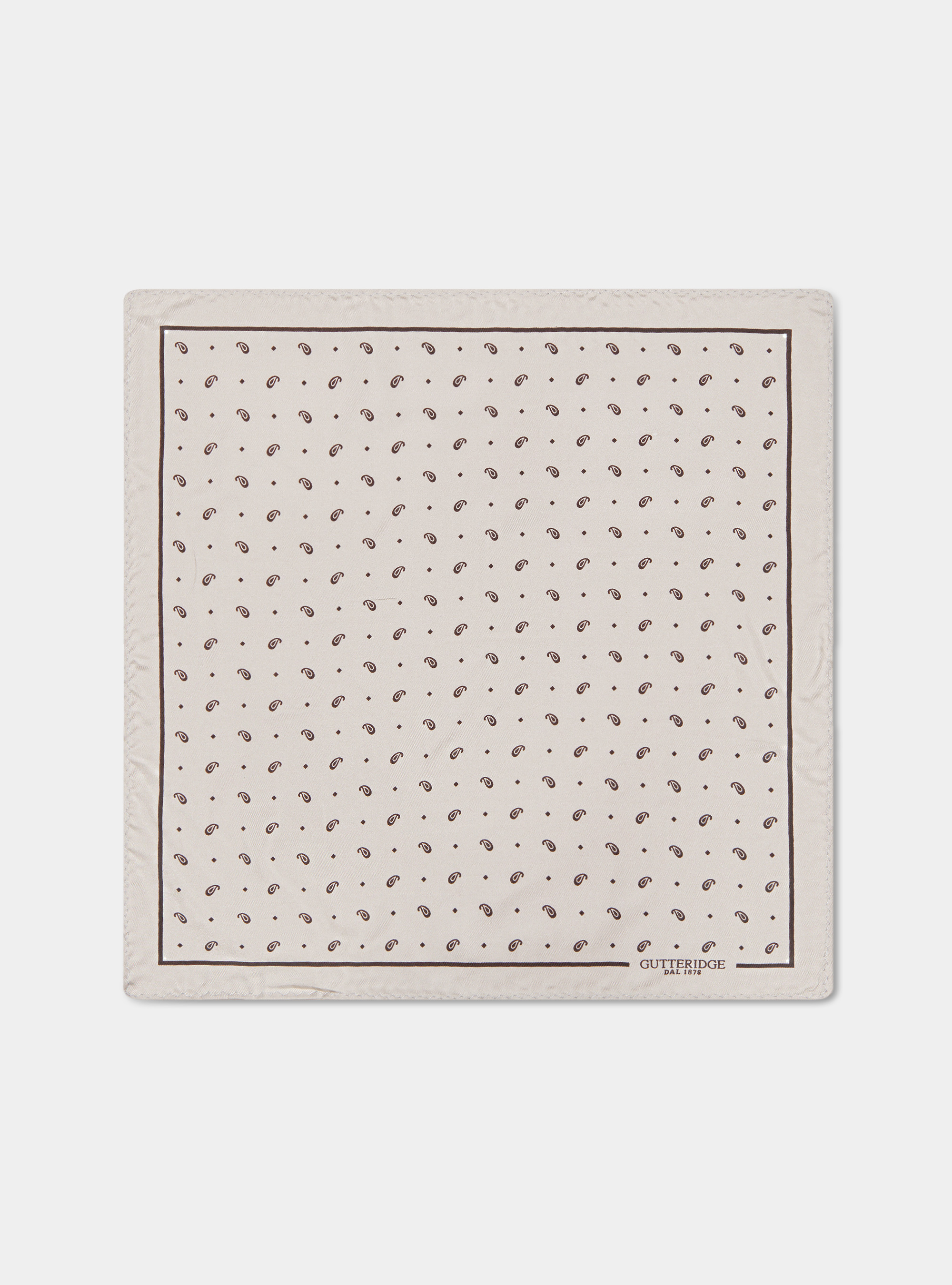 Printed silk paisley pocket square, ECRU/MARRONE EM01