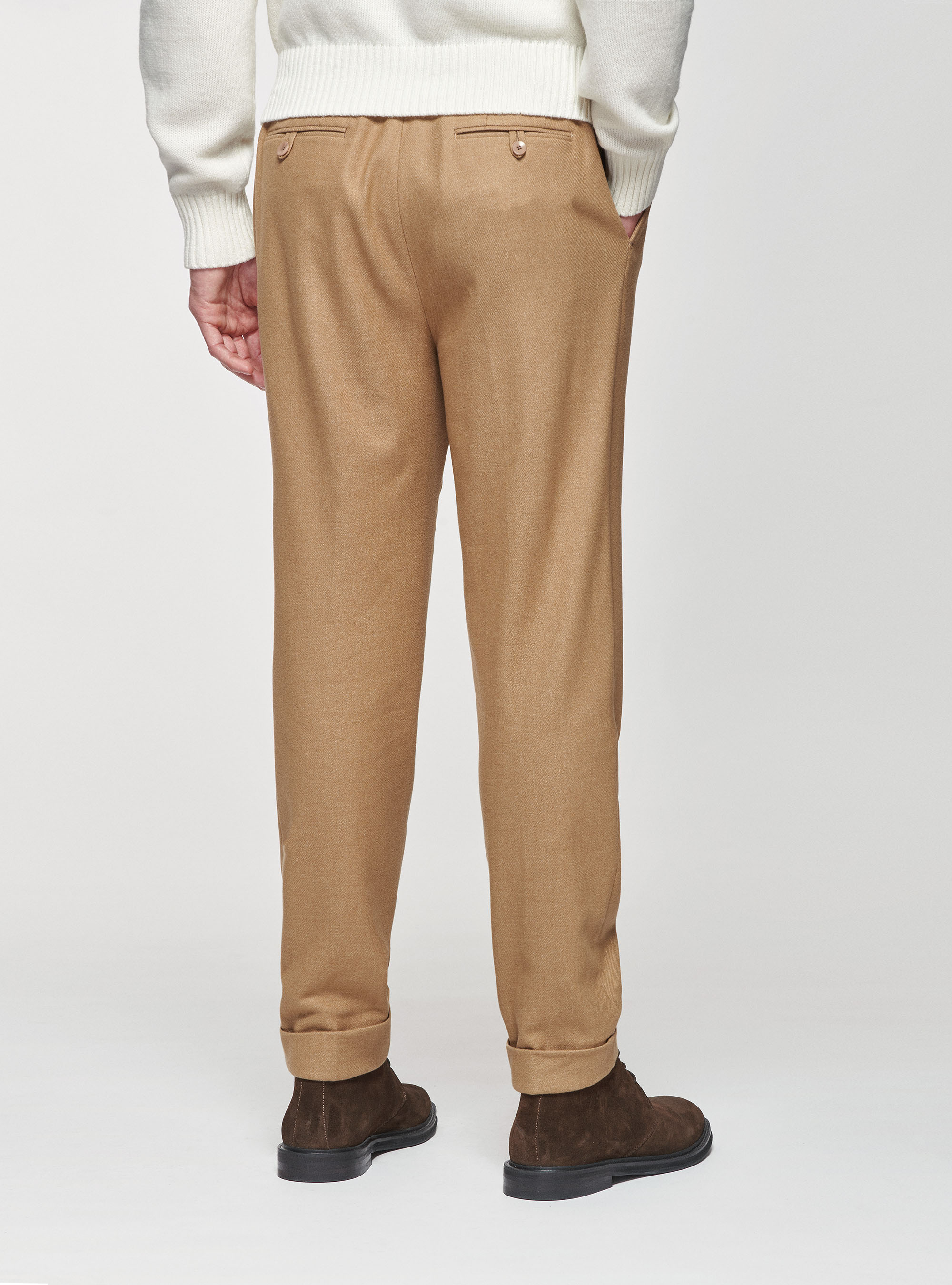 Pantaloni con pinces in flanella di lana Duemilagori, SABBIA