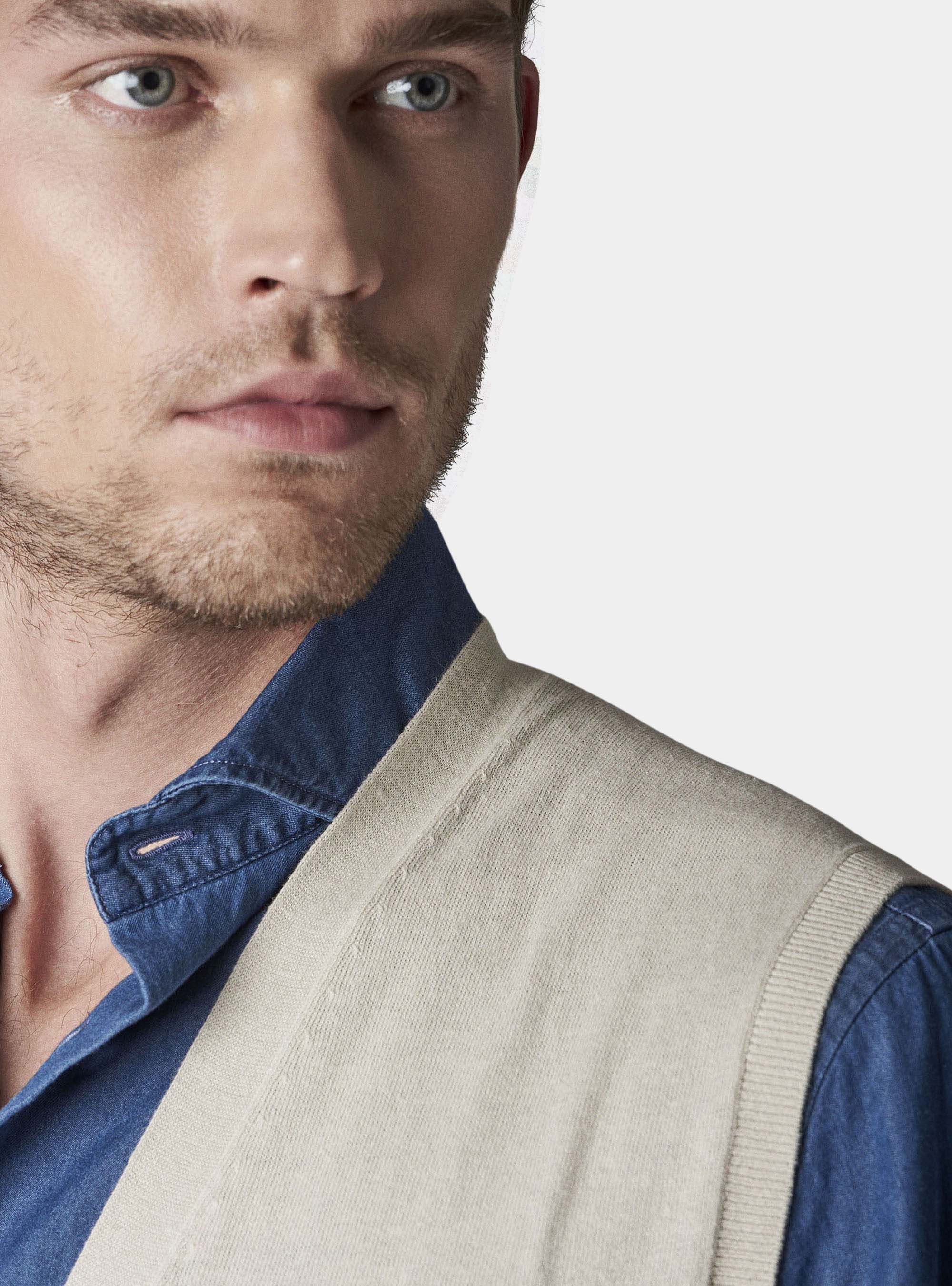 Gilet in maglia in cotone e lino, ECRU
