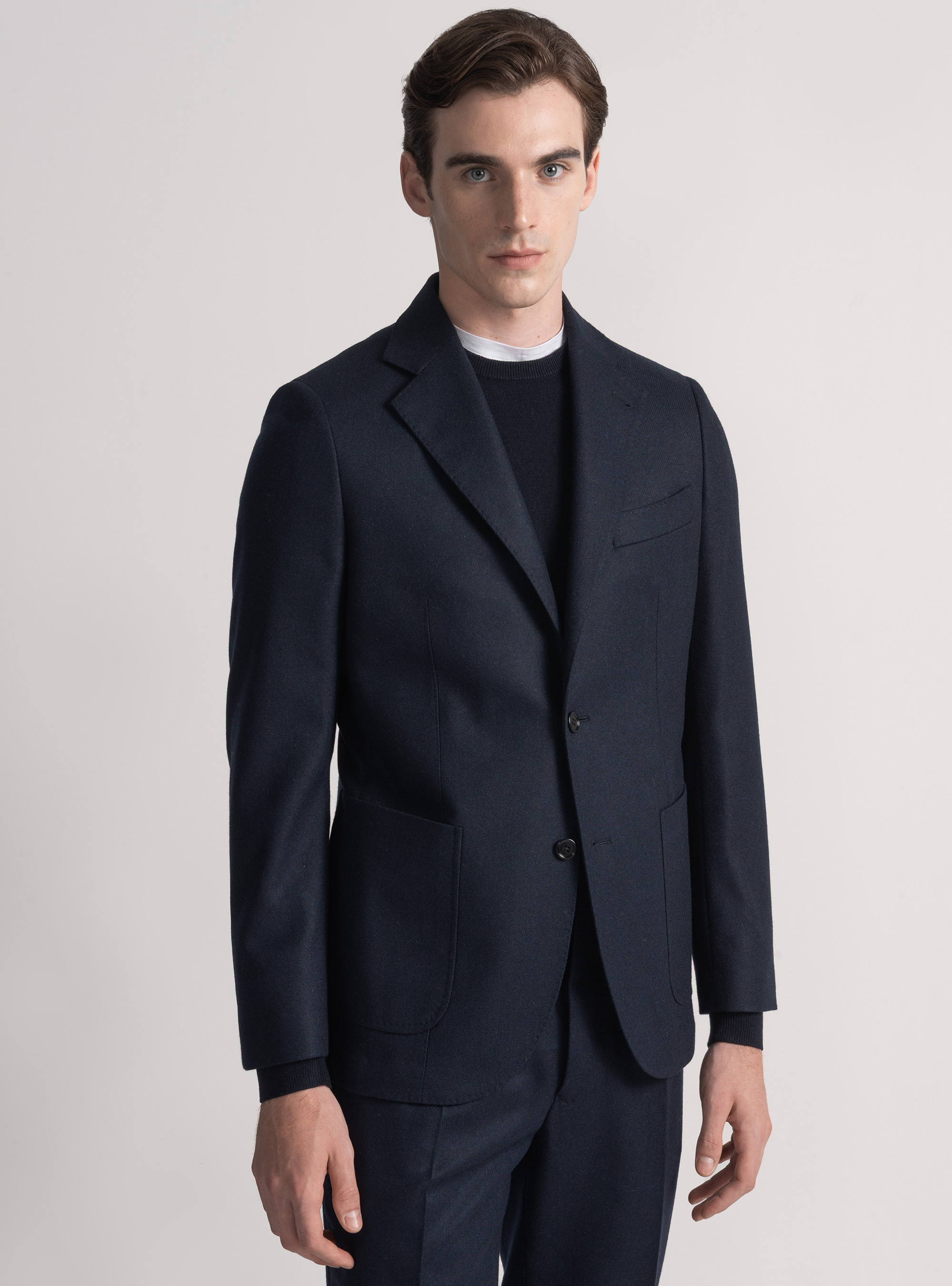 Americana de franela en mezcla de lana, AZUL MARINO
