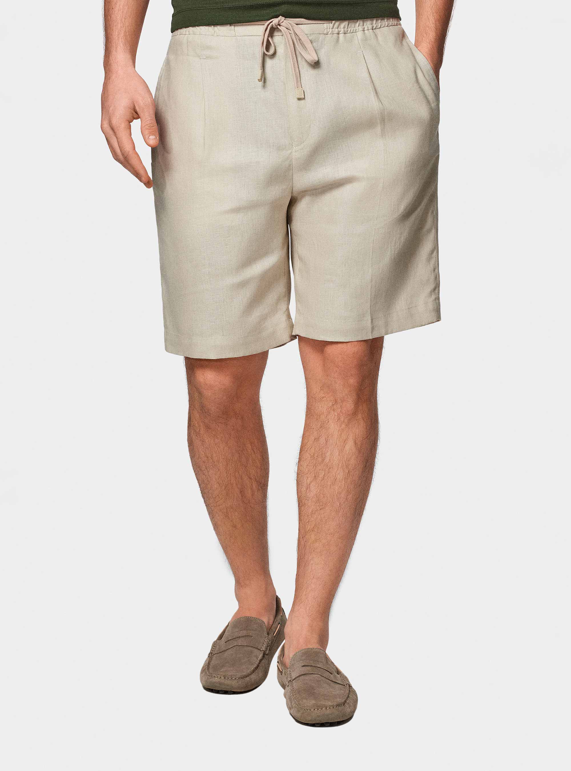 Pure linen bermuda shorts with elastic band, ECRU